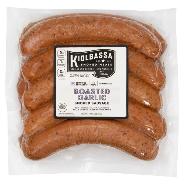 Kiolbassa Roasted Garlic Smoked Sausage, 48 oz