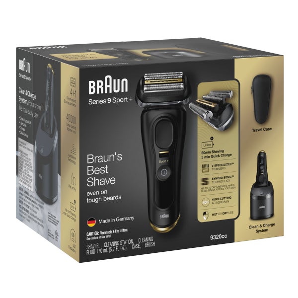 Braun Series 9 Sport + Electric Shaver with Clean and Charge Braun Series 9 Sport + Electric Shaver with Clean and Charge