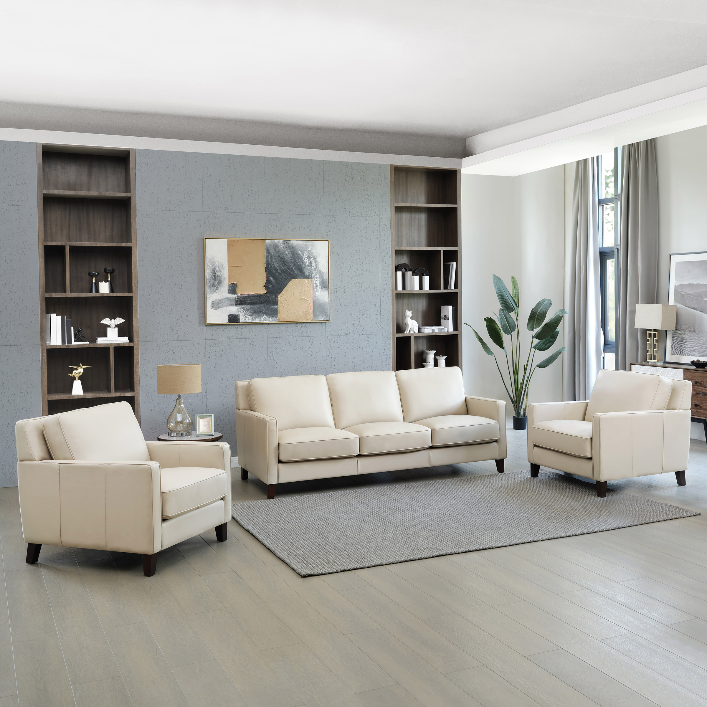 Prospera Home West Park Top-grain Leather Sofa and 2 Chairs