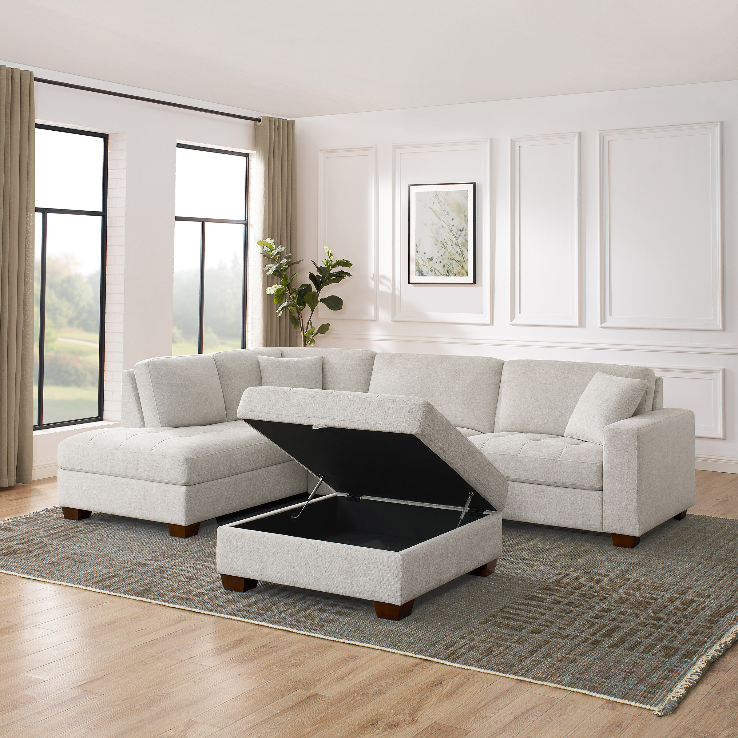 Thomasville Miles Left-hand Facing 3-piece Fabric Sectional with Storage Ottoman