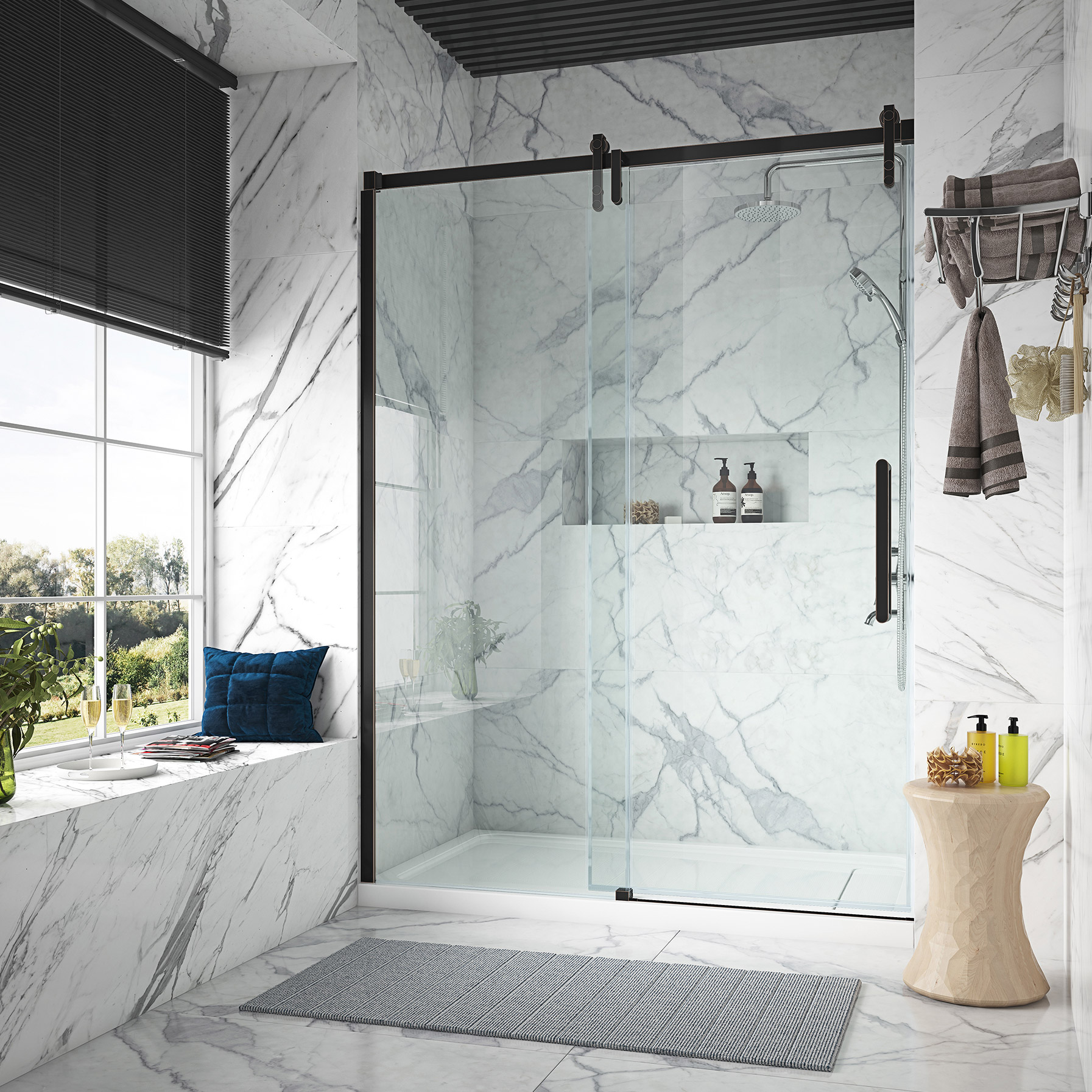 OVE Decors Sheffield Frameless Sliding Barn Shower Door