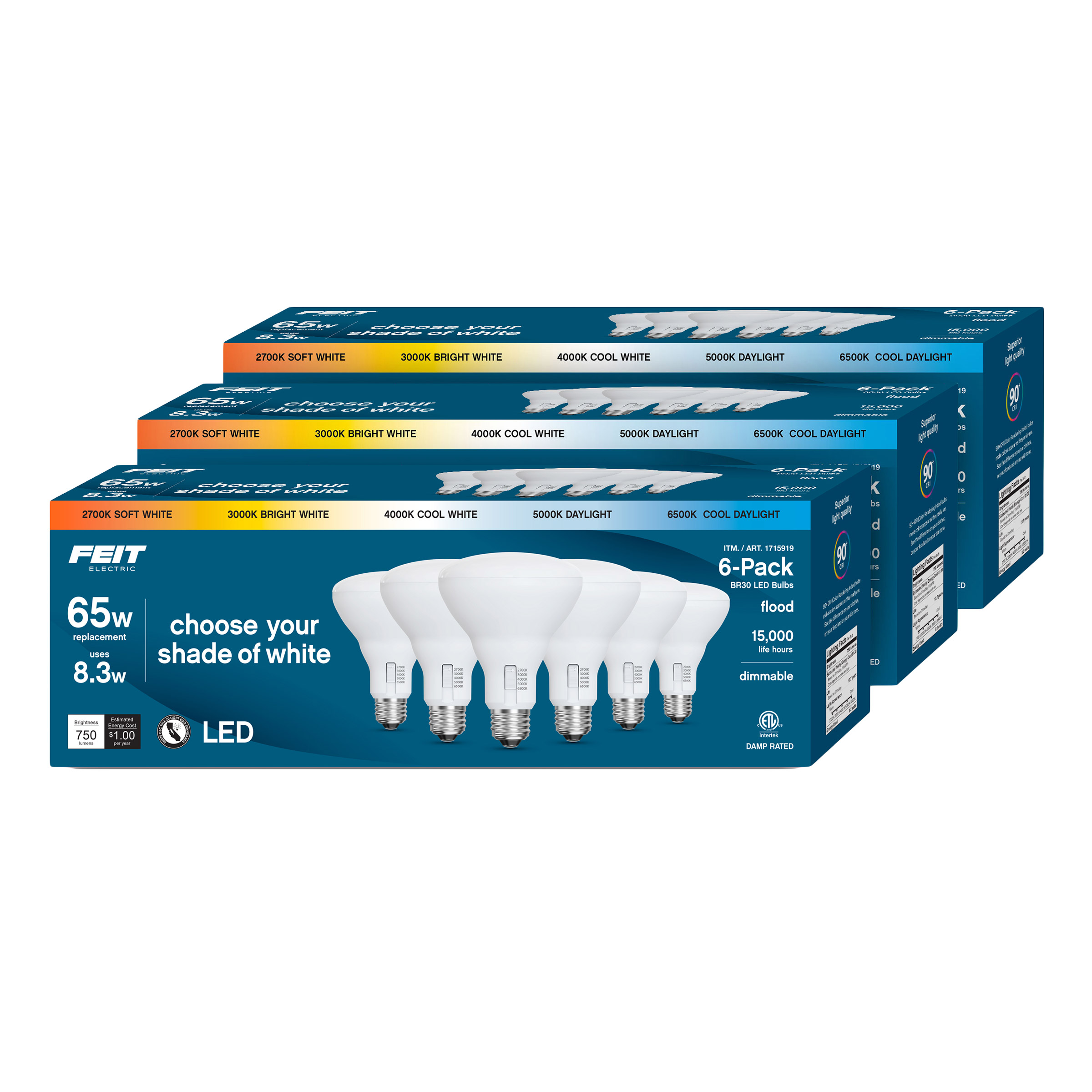 Feit Electric 65W Replacement 5-CCT LED BR30 Bulbs  12-pack