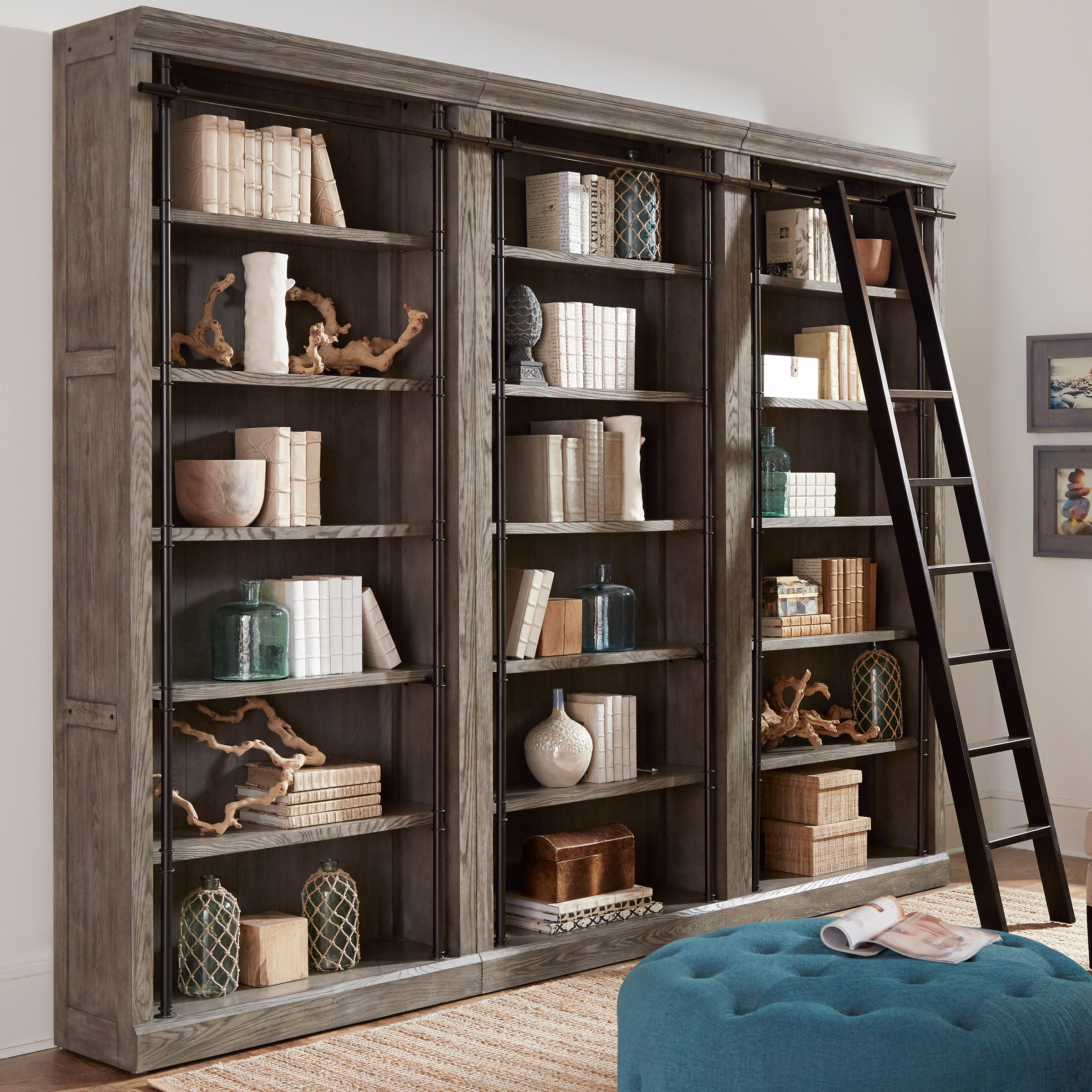 Tuscan 3-piece 94” Bookcase Wall and Ladder