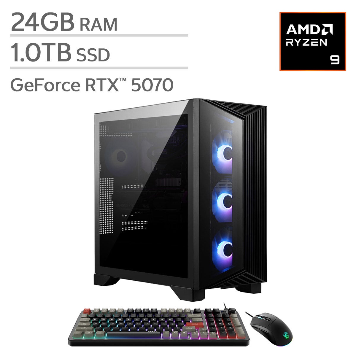 MSI Aegis ZS2 Gaming Desktop – AMD Ryzen R9-9900X - GeForce RTX 5070 – 24GB RAM – 1TB SSD – Windows 11