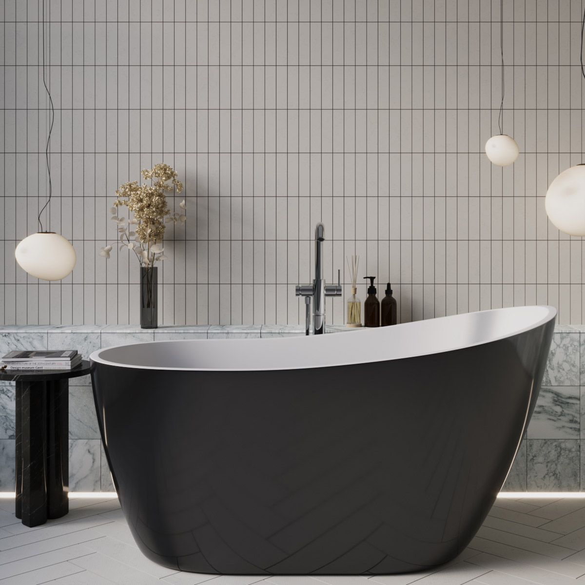 Streamline 55 in. Freestanding Bathtub with Expandable Bamboo Bathtub Caddy