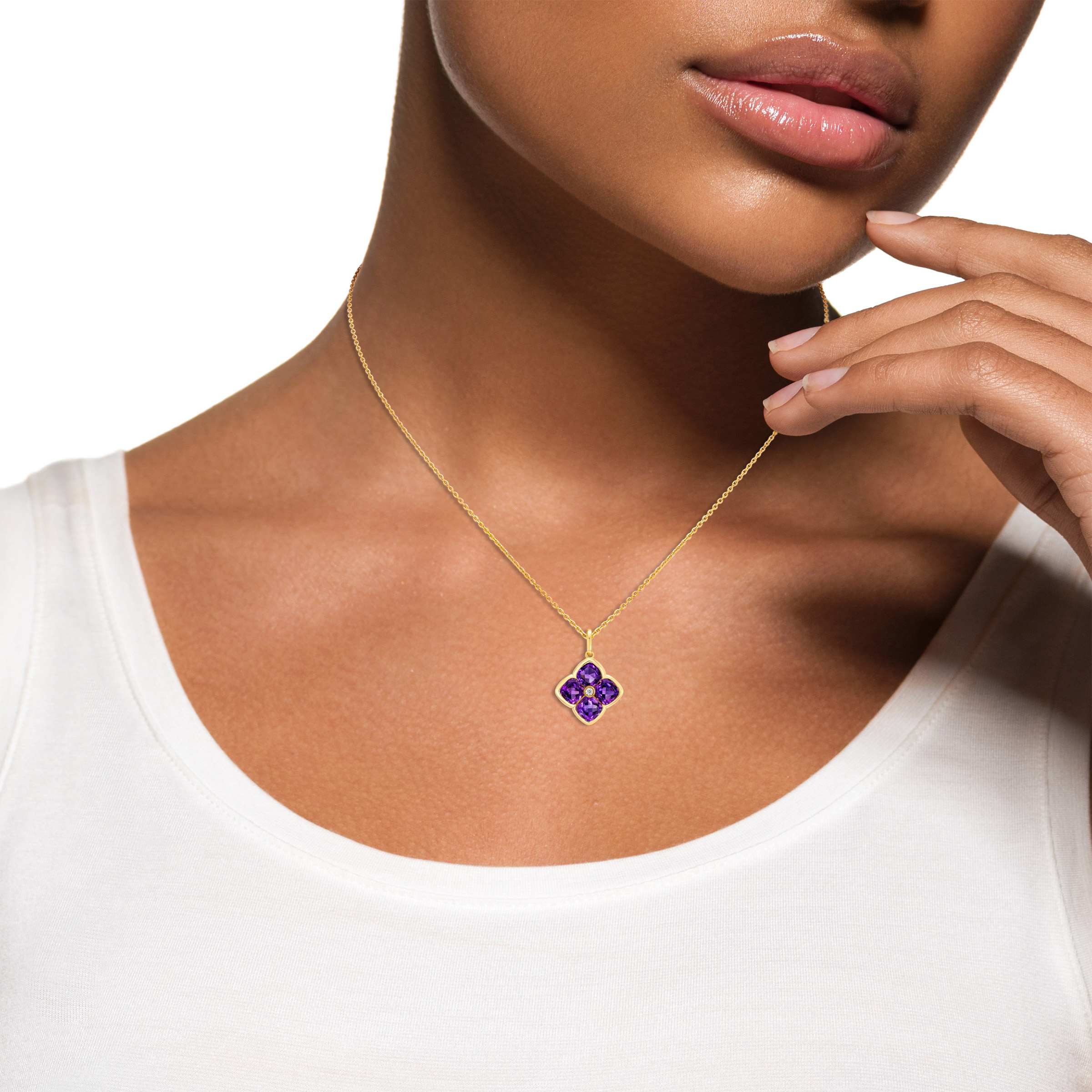 Cushion Cut Amethyst and Diamond Flower Pendant (0.01 ctw) | Costco