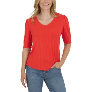 LANDS' END WOMEN'S POINTELLE ELBOW SLEEVE TOP