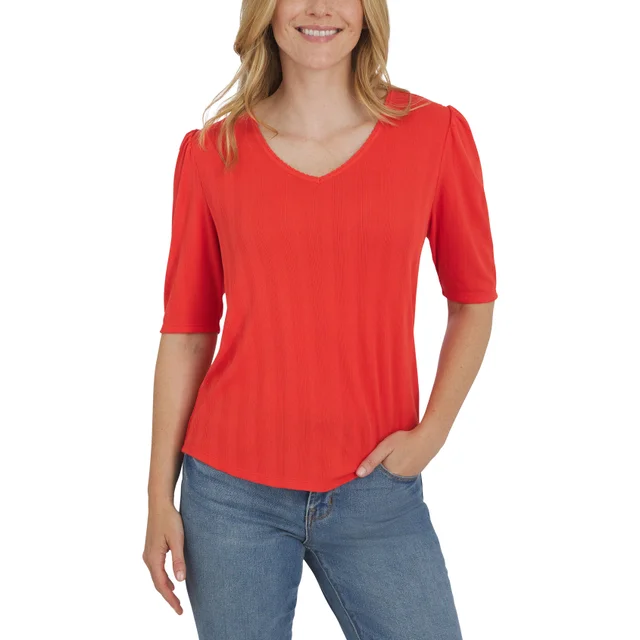 LANDS' END WOMEN'S POINTELLE ELBOW SLEEVE TOP