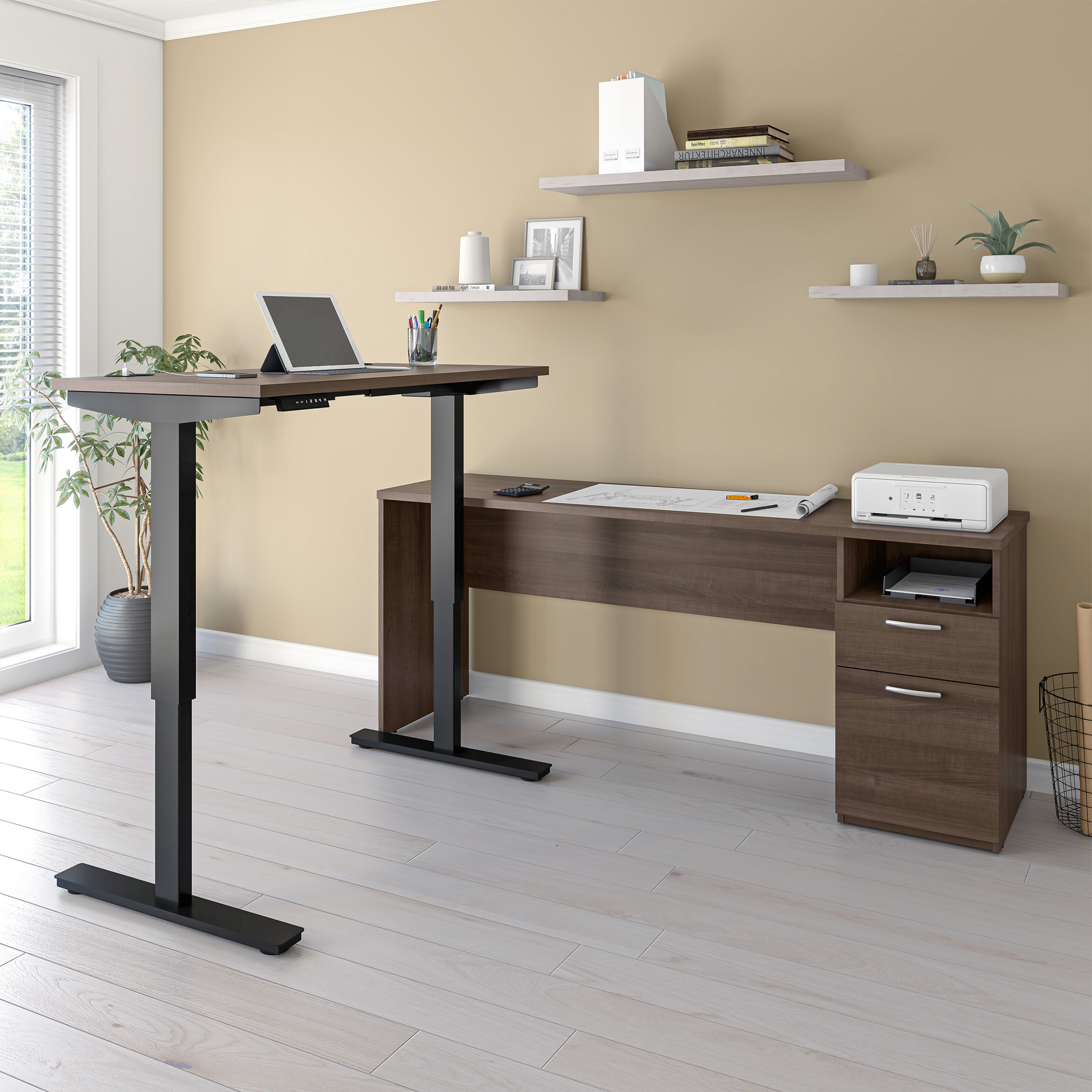 Bestar Upstand 2-piece L-shaped Workstation with Height Adjustable Desk