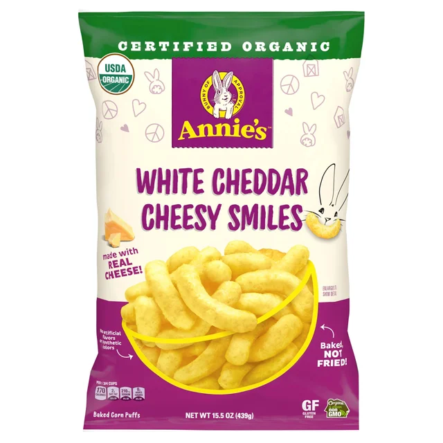 ANNIE'S ORGANIC WHITE CHEDDAR SMILES 16.8 OUNCE BAG