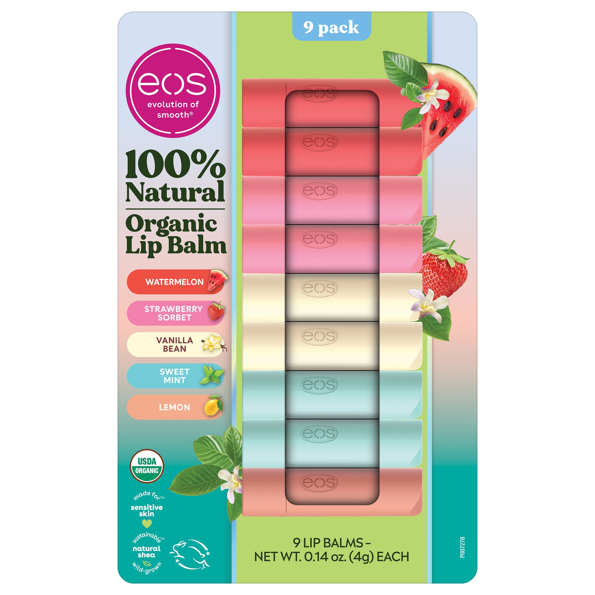 eos Natural USDA Organic Lip Balm, 9 Sticks | Costco, image size:2400x2400