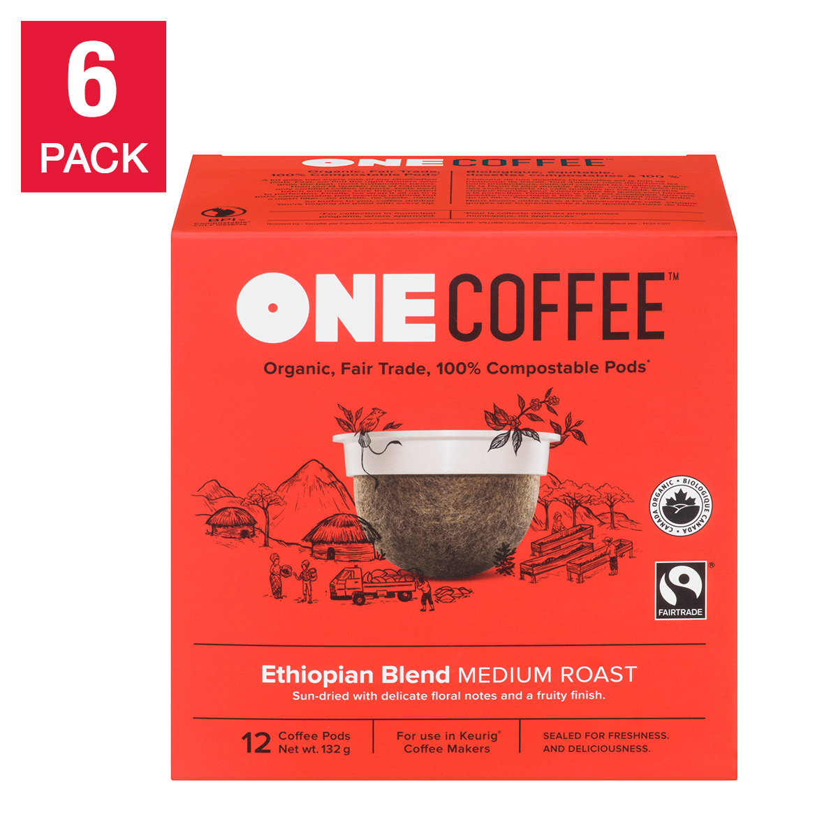 OneCoffee Organic Ethiopian Fairtrade Coffee K-Cup Pods, 72-count 