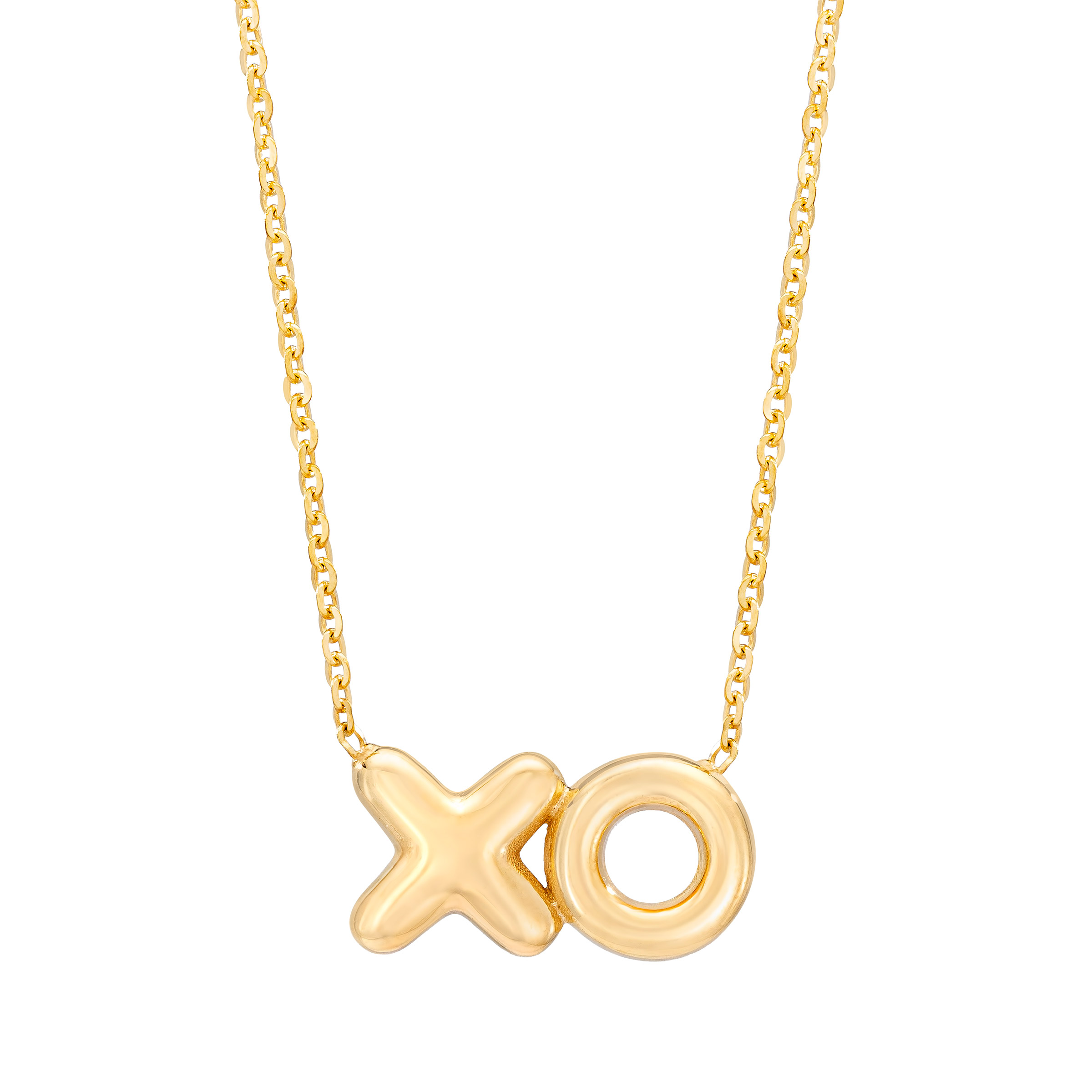 High Polish Puff "XO" Necklace in Yellow Gold