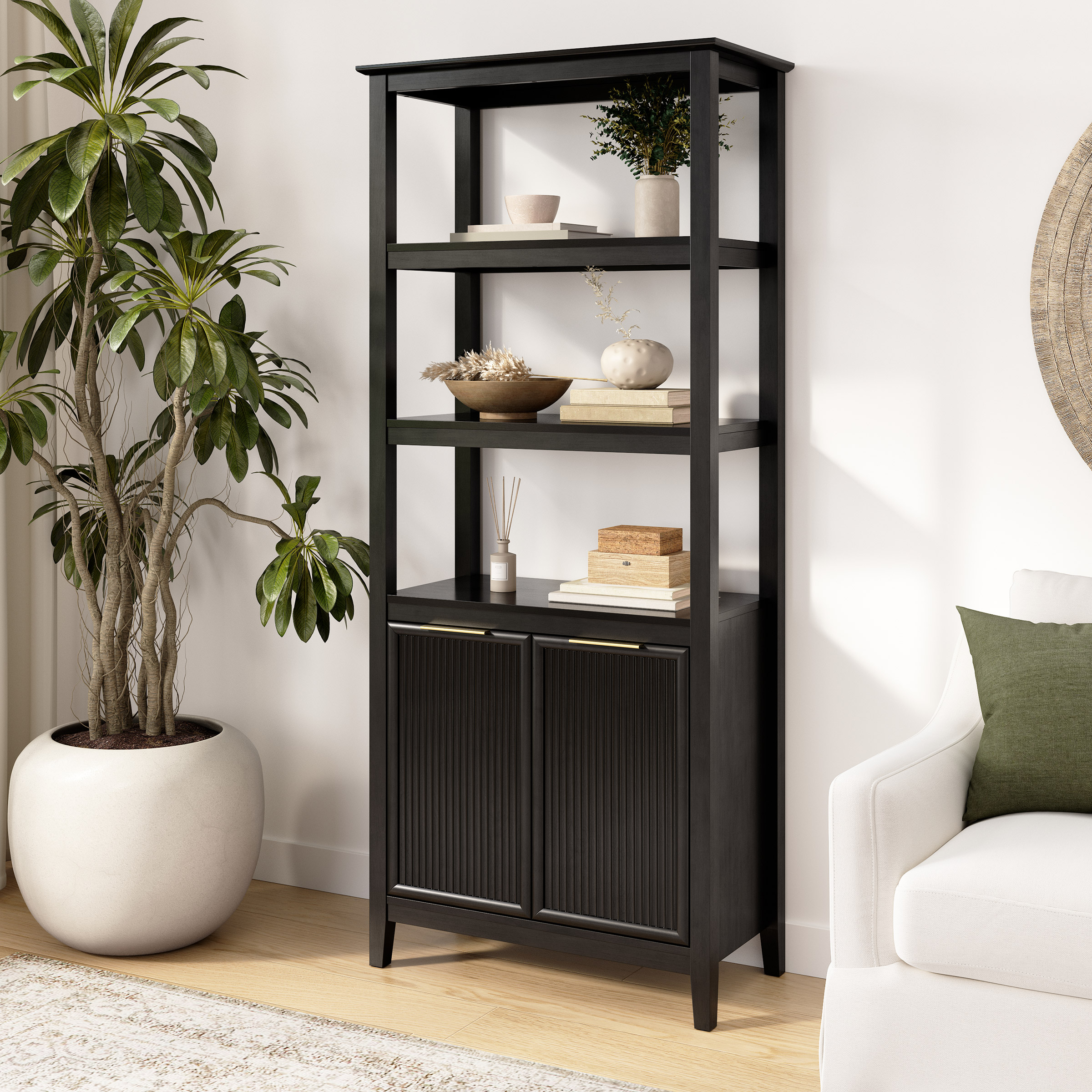 アントステラ　BOOKCASE　723 Bush Home Camille Fluted 5 Shelf Bookcase with Doors | Costco