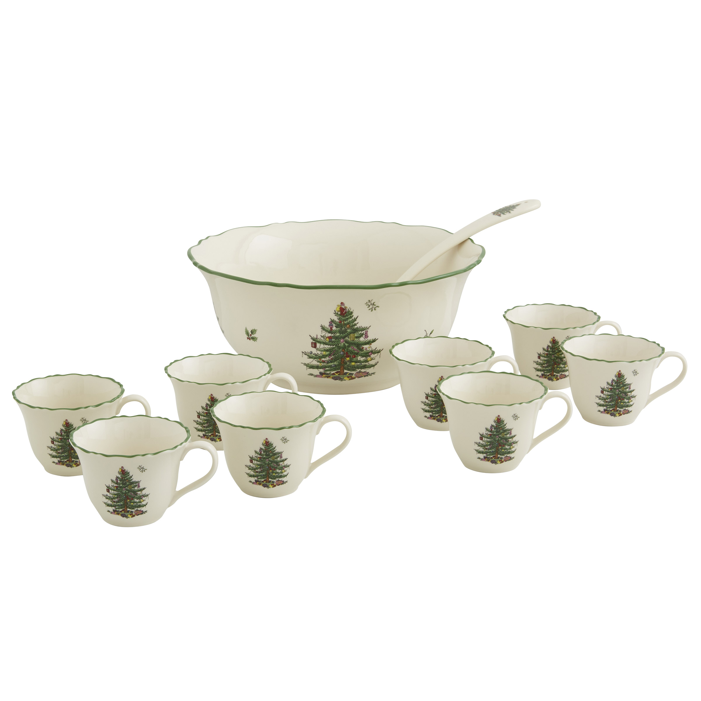 Spode Christmas Tree Collection, Punch Bowl Set, 10-pieces