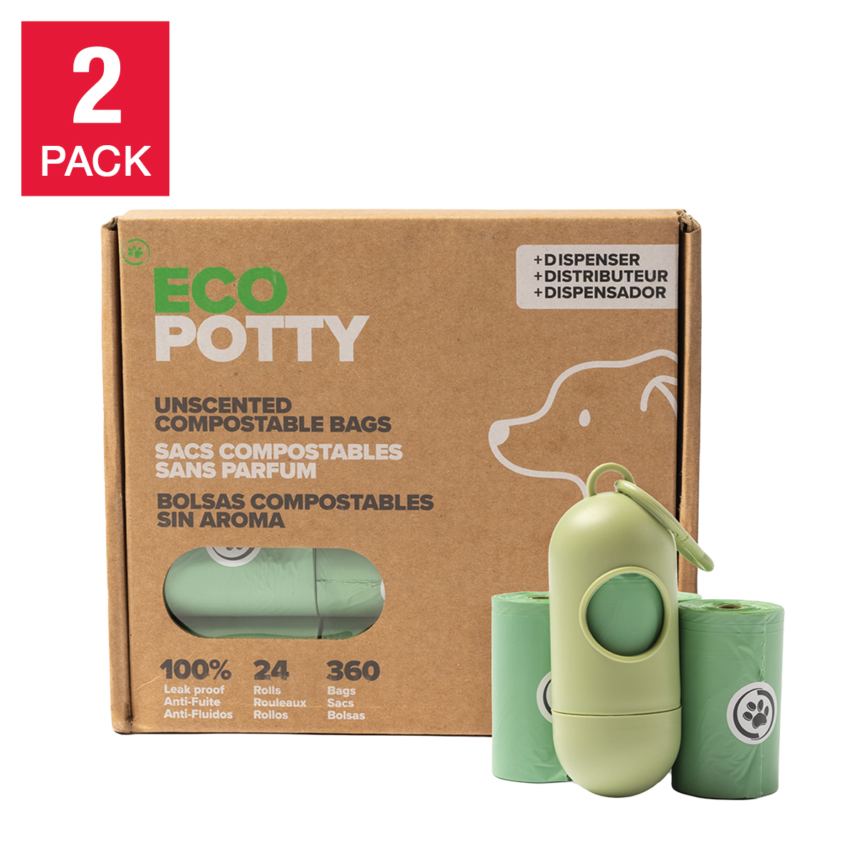 ECO POTTY – Compostable Poop Bags for Pets, 2 x 360 count