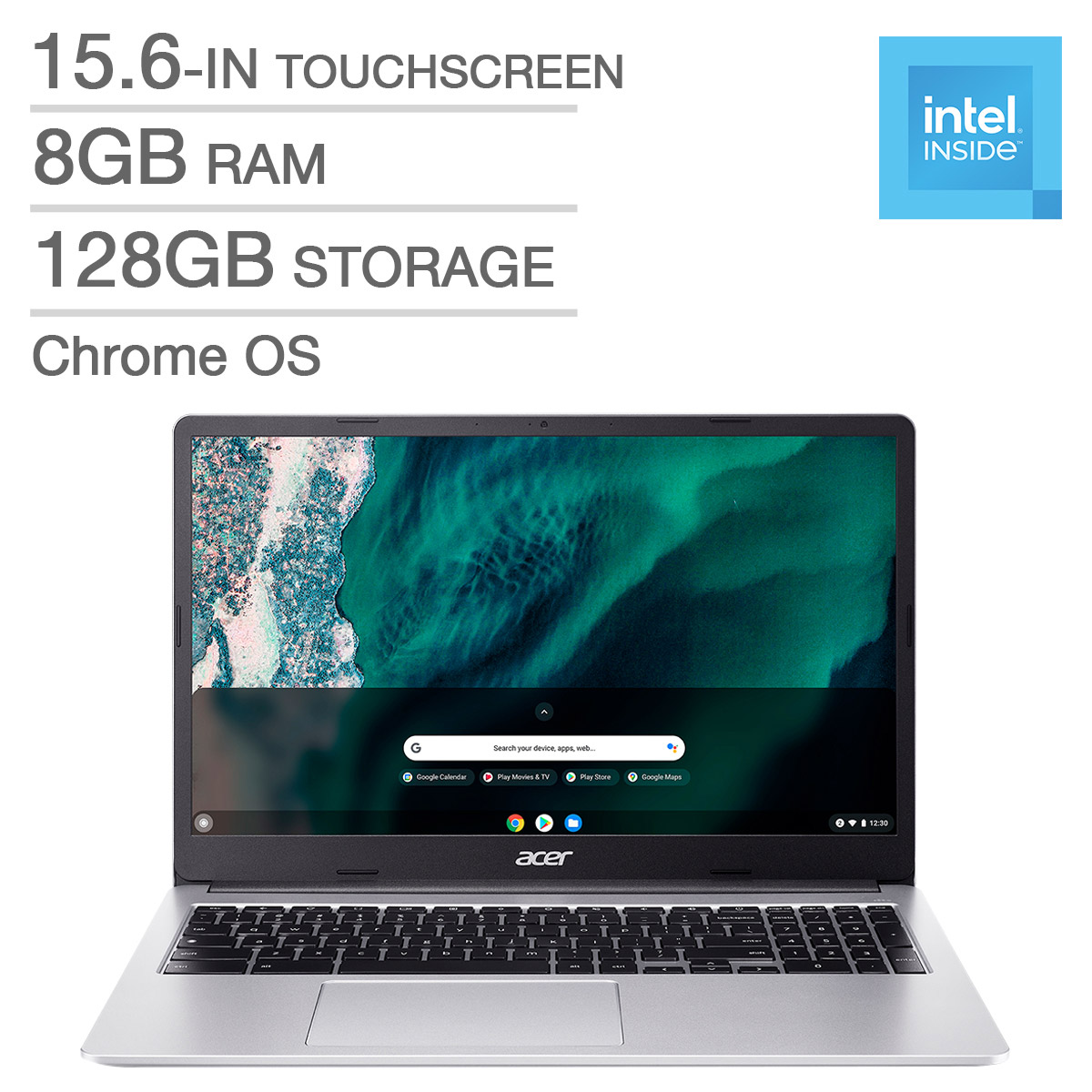Acer 15.6 in Chromebook Bundle, Intel Celeron N4500 – 8GB RAM, 128GB Storage 