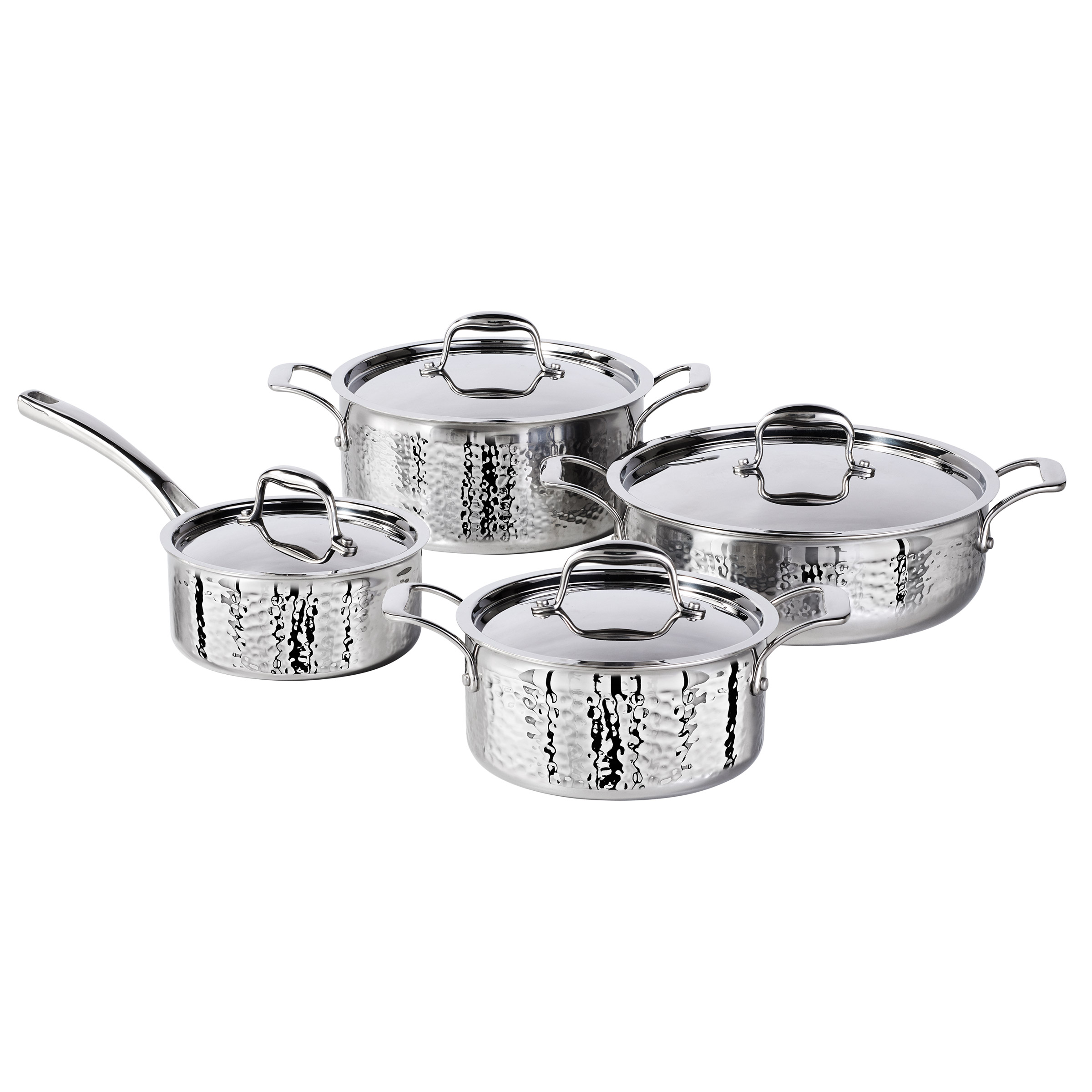 Lagostina Artigiano 3-Ply Clad Hammered Stainless Steel Cookware Set, 8-pieces