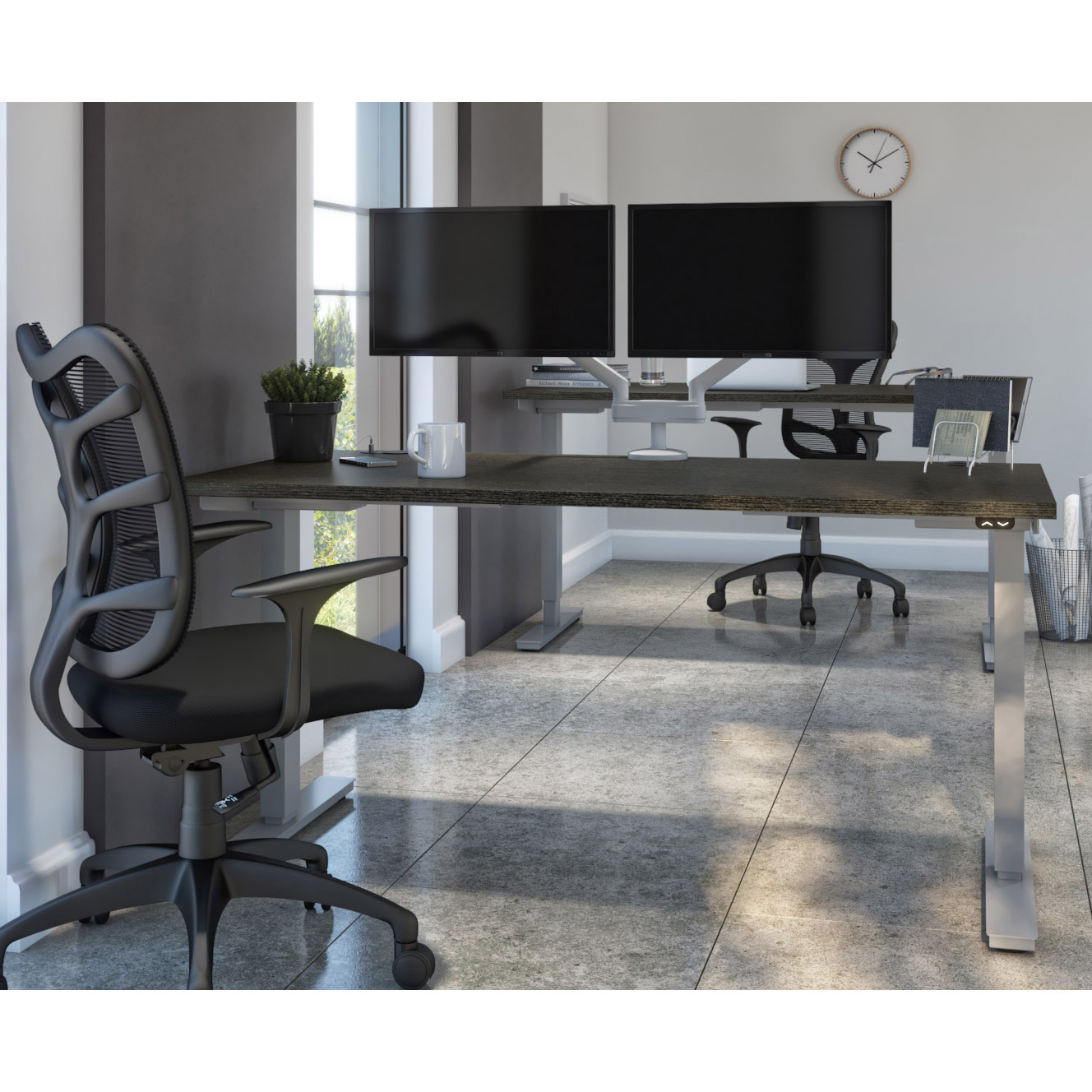 Bestar Upstand 30" x 60" Adjustable Height Desk with Monitor Arms