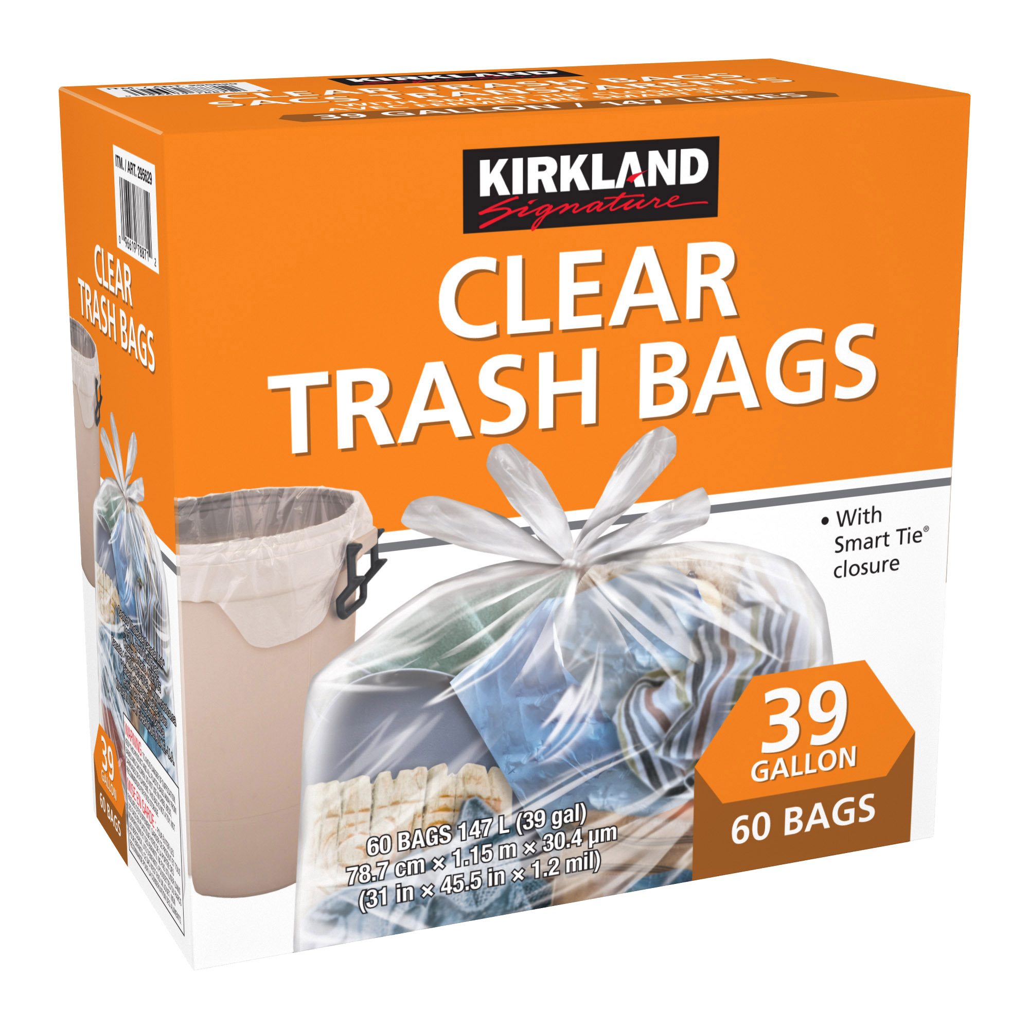 Kirkland Signature Clear Trash Bags, 60-count   