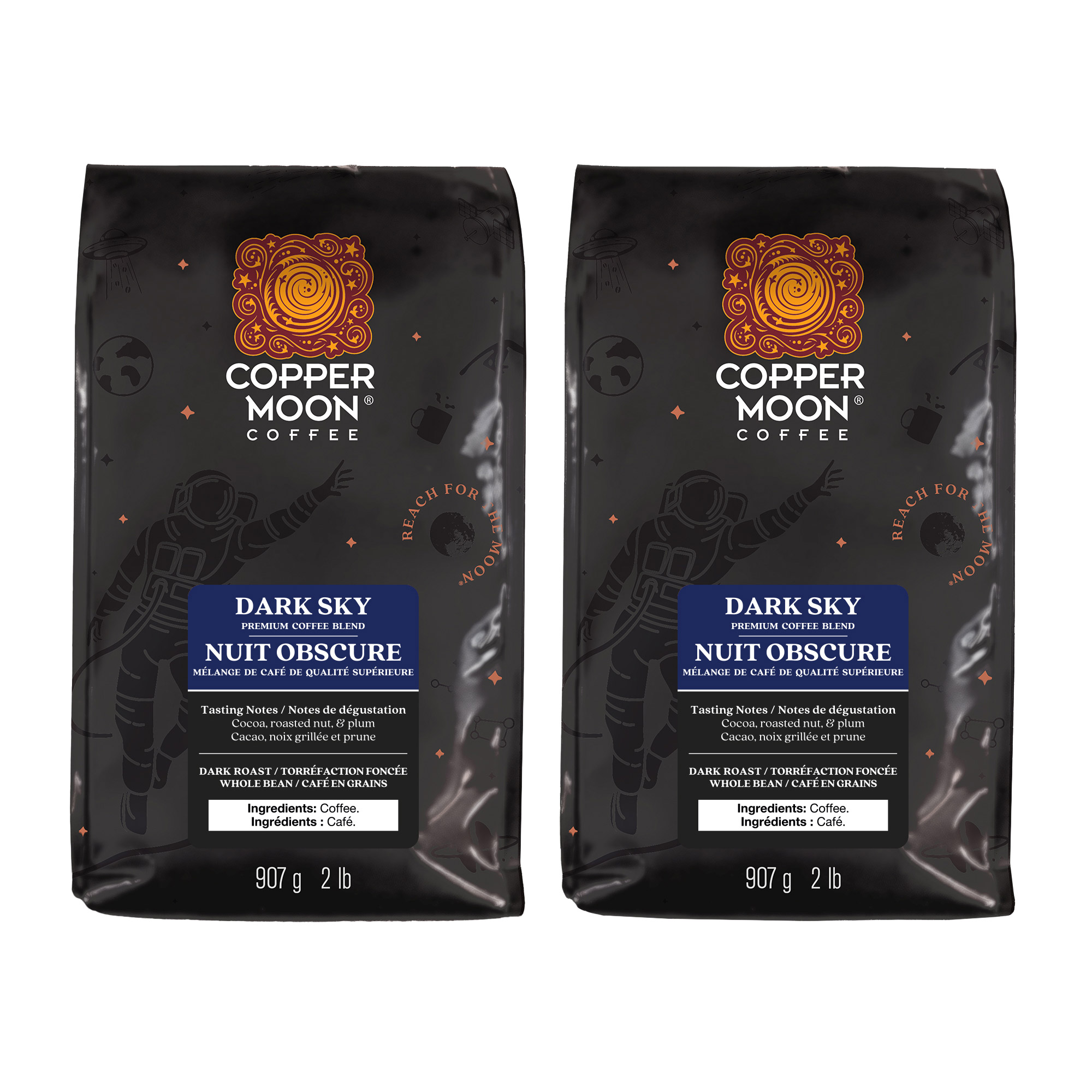 Copper Moon Whole Bean Coffee, Dark Roast, Dark Sky Blend, 2 x 907 g