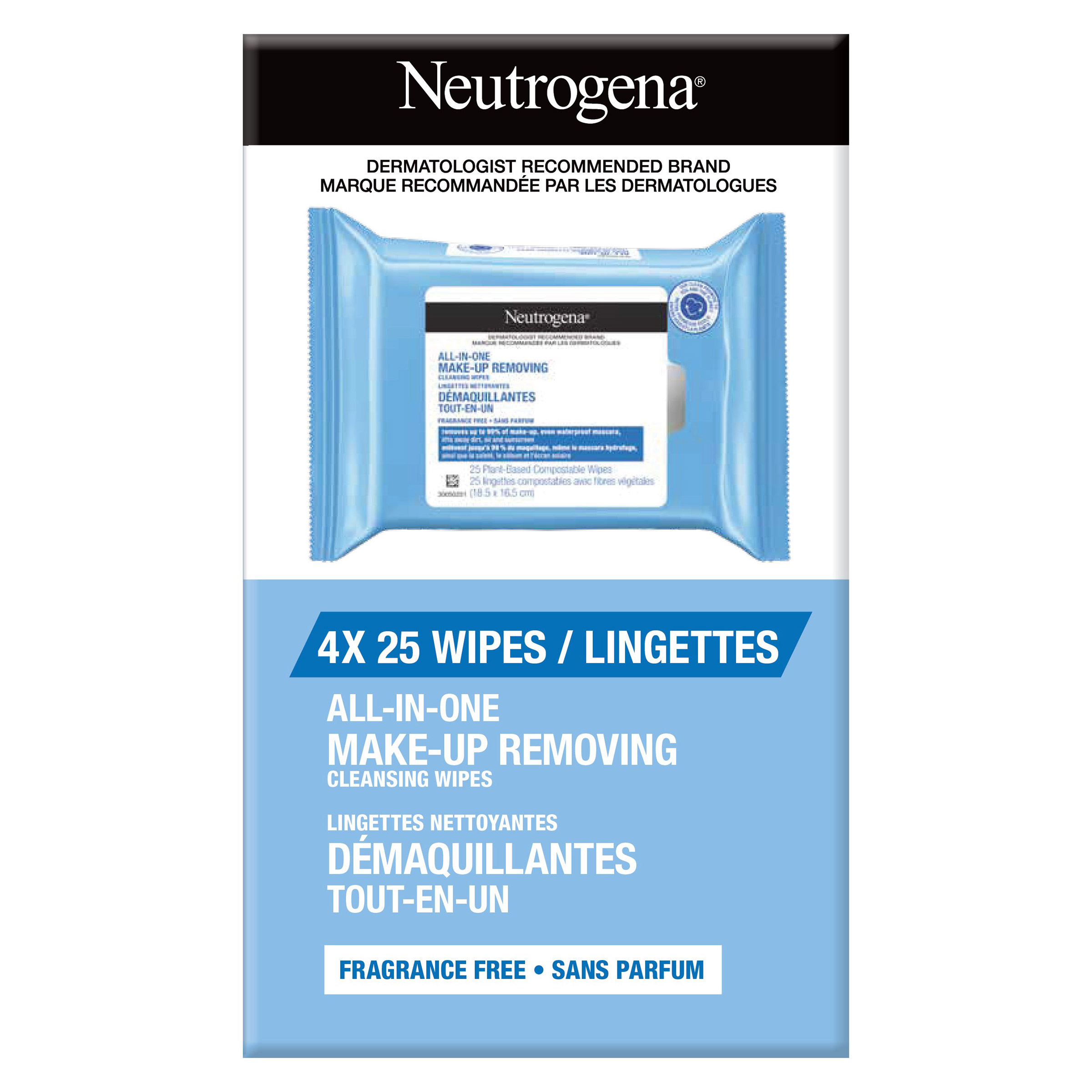 Neutrogena All in One Makeup Remover Cleansing Fragrance-Free Wipe, 4 x 25