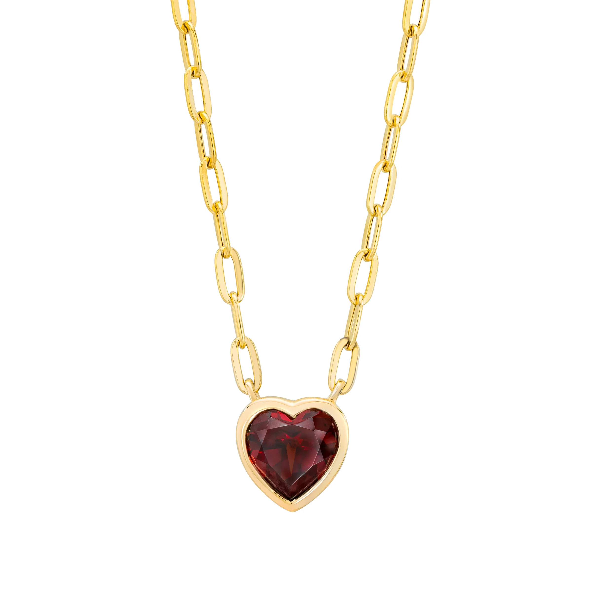 Garnet 14kt Yellow Gold Heart Paperclip Necklace | Costco
