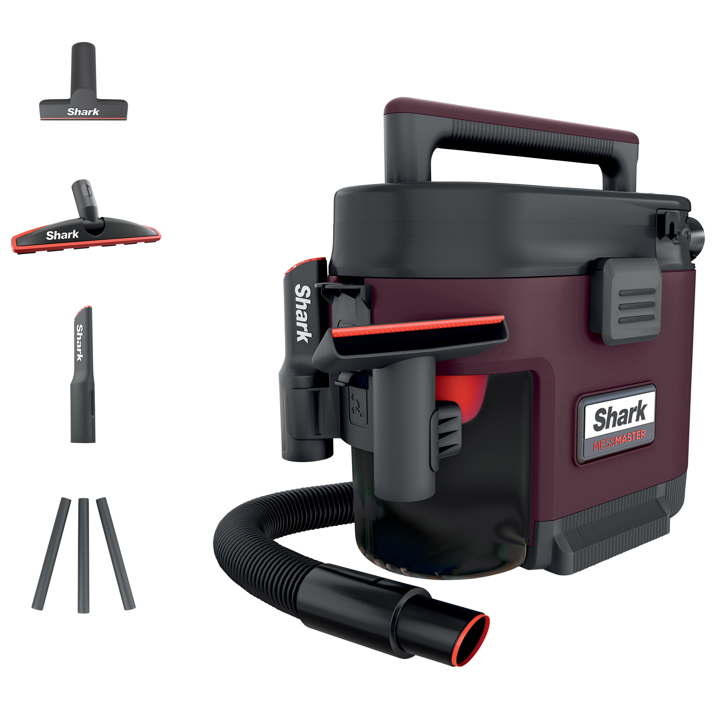 Shark MessMaster Portable Wet/Dry Vacuum, 1 Gallon Capacity, True Grip Accessory Suite