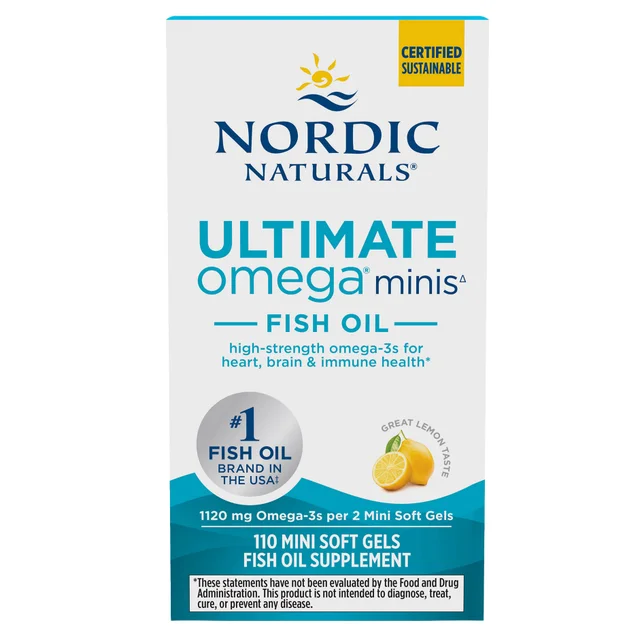 Nordic Naturals Omega Mini Fish Oil, 110 Mini Softgels, Lemon Flavor