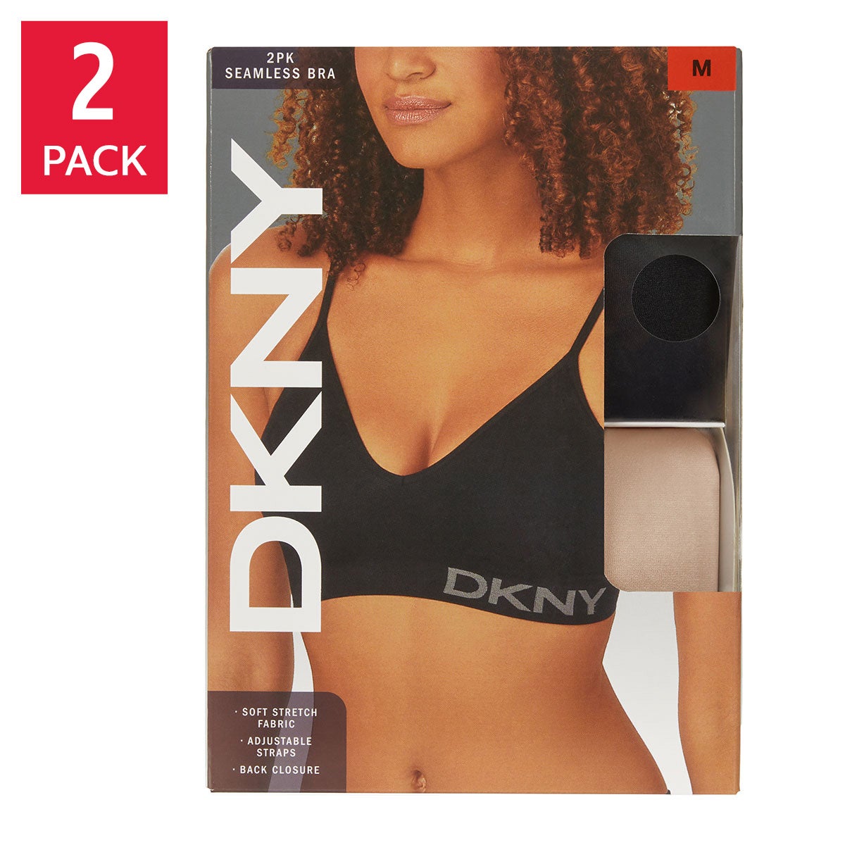 DKNY Women’s Seamless Bra, 2-pack Stretch Adjustable Straps Back Closure