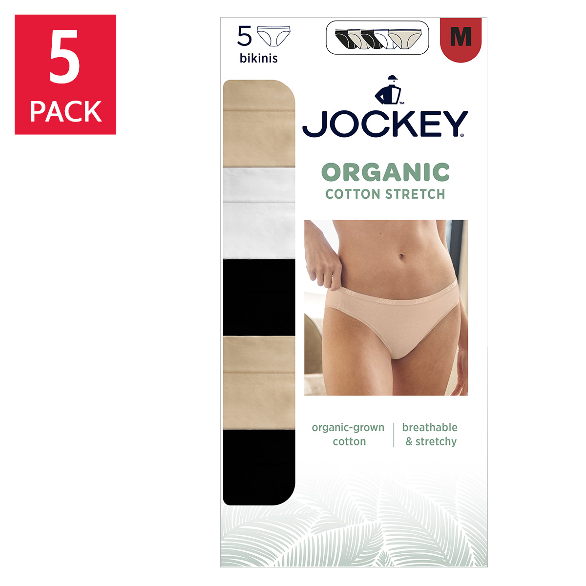 Jockey Women’s Organic Cotton Stretch Bikini Underwear 5 Pack New Sizes S M L XL
