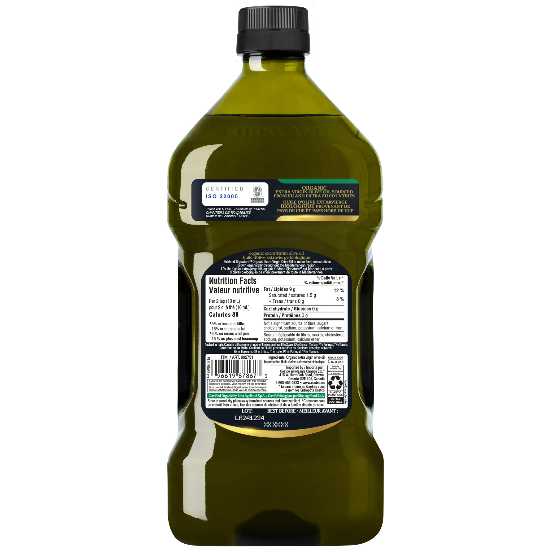 Kirkland Signature Organic Extra Virgin Olive Oil, 2 L | Costco