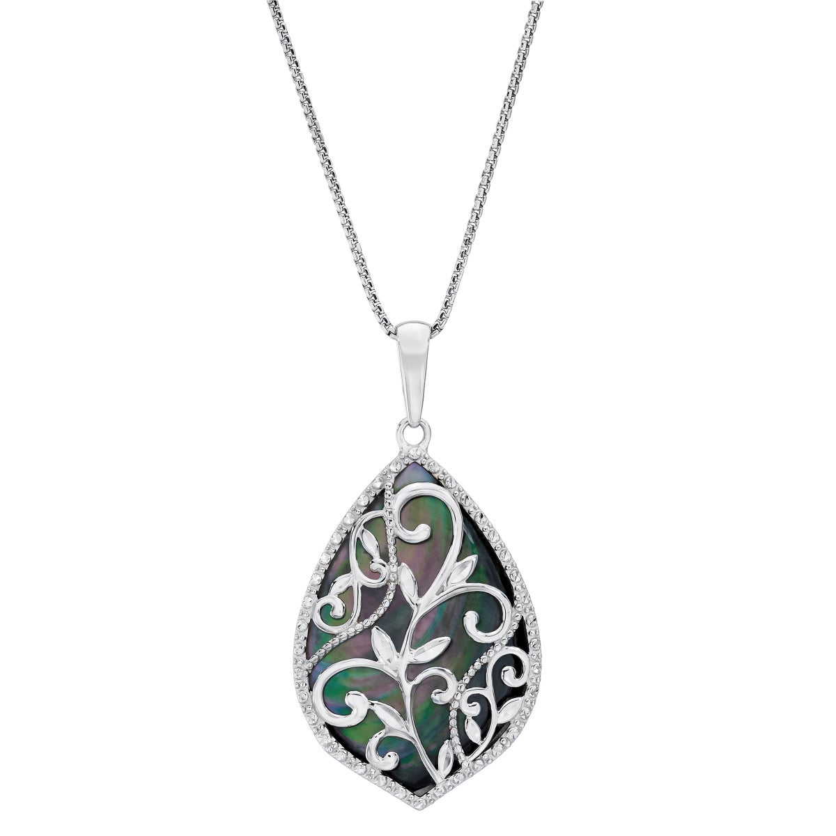 Mother of Pearl 14kt White Gold Scroll Design Teardrop Mother of Pearl 14kt White Gold Scroll Design Teardrop