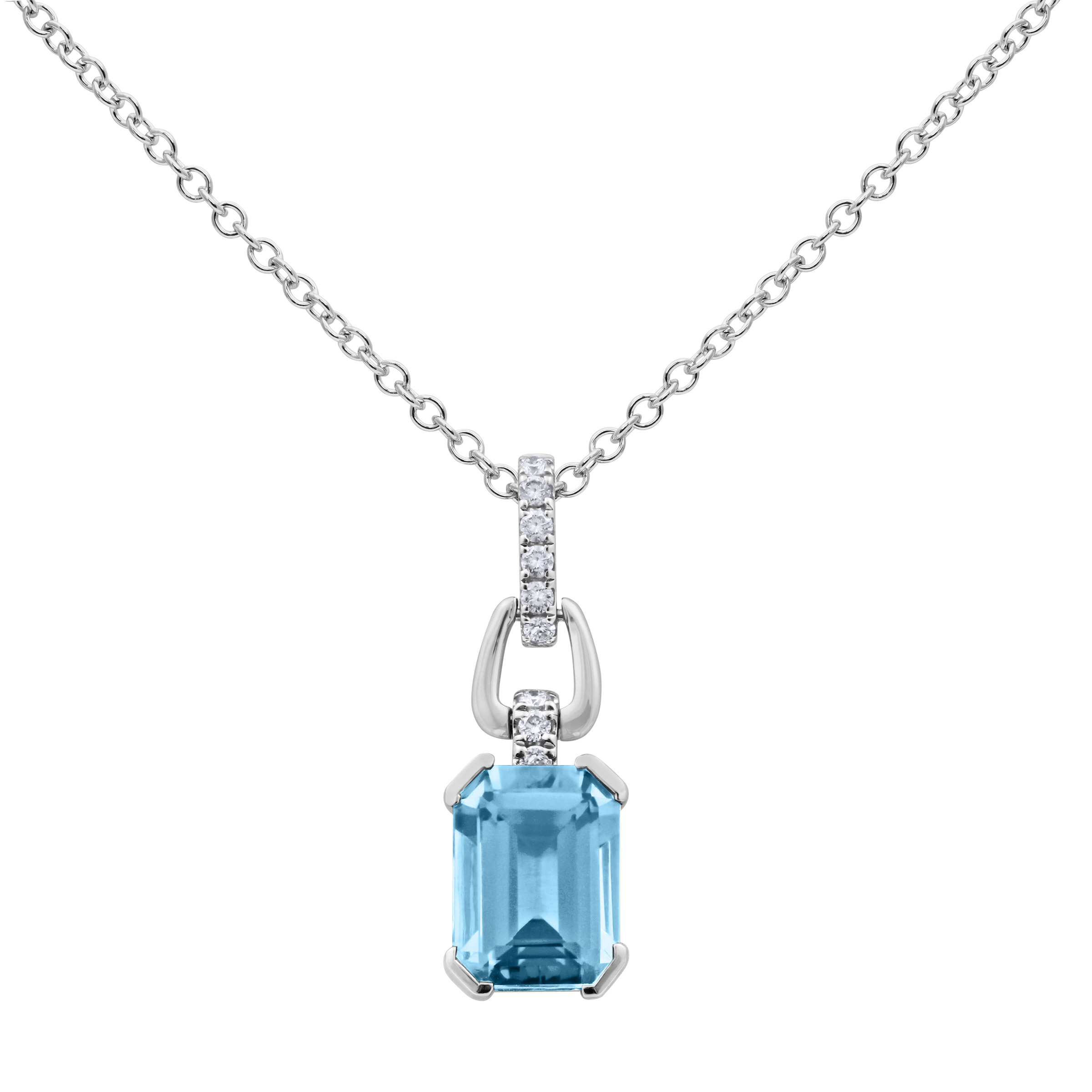 Emerald Cut Blue Topaz and Diamond Pendant (0.07 ctw)