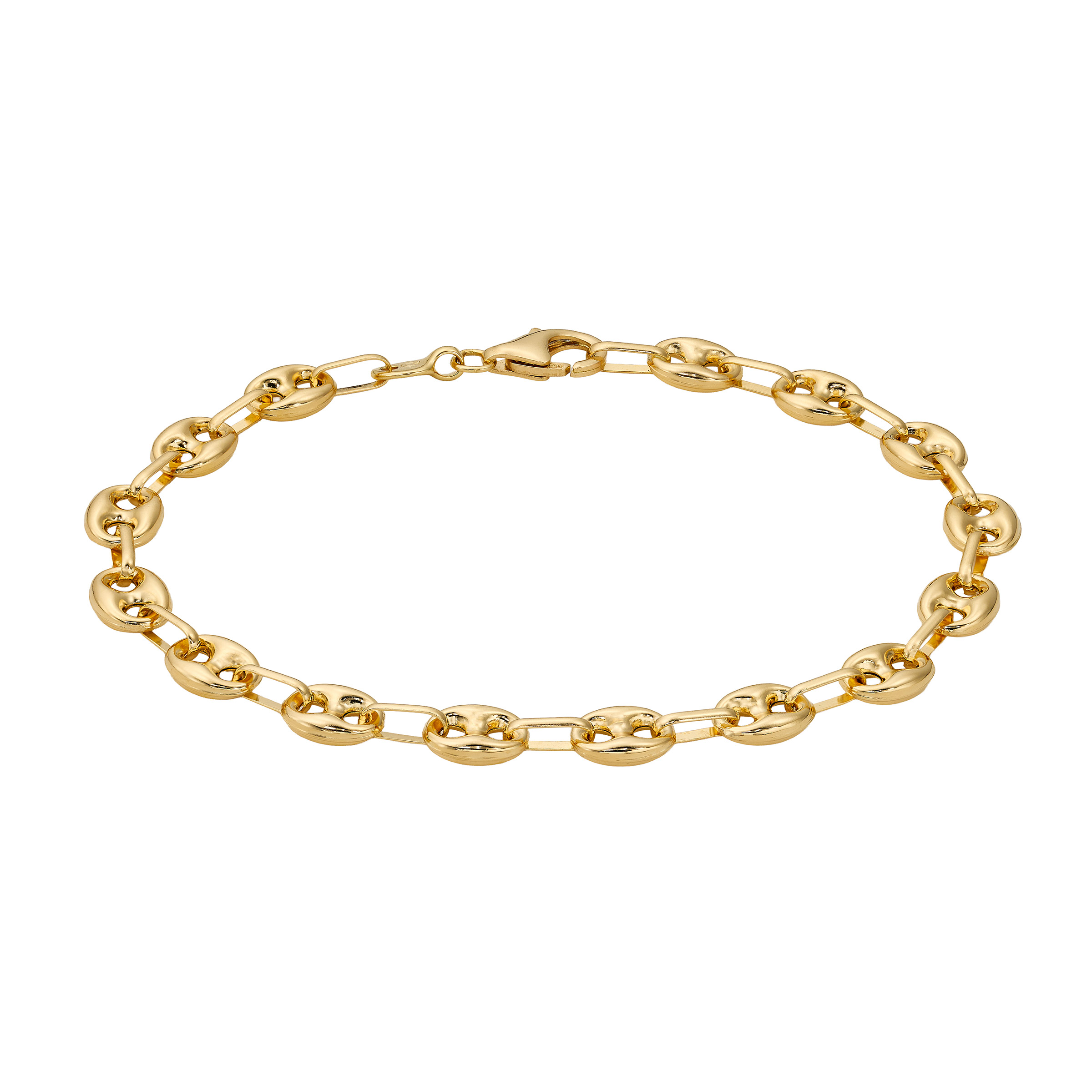 High Polish Puffed Mariner Oval Link Bracelet in Yellow Gold