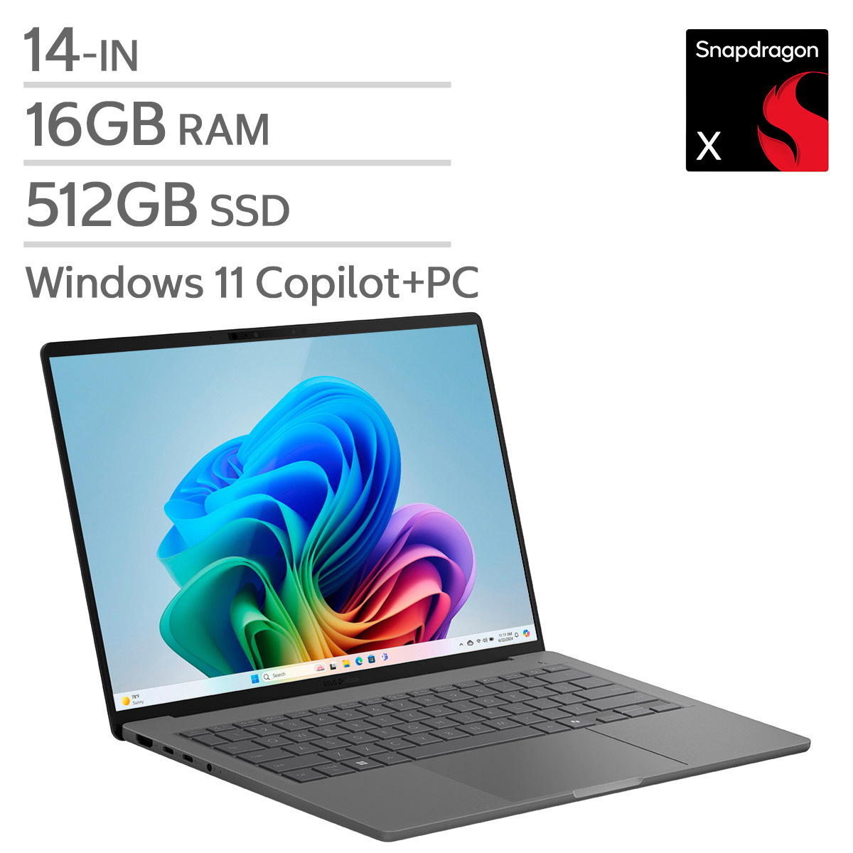 ASUS Zenbook A14 OLED Copilot+ PC 14-in Laptop, Qualcomm