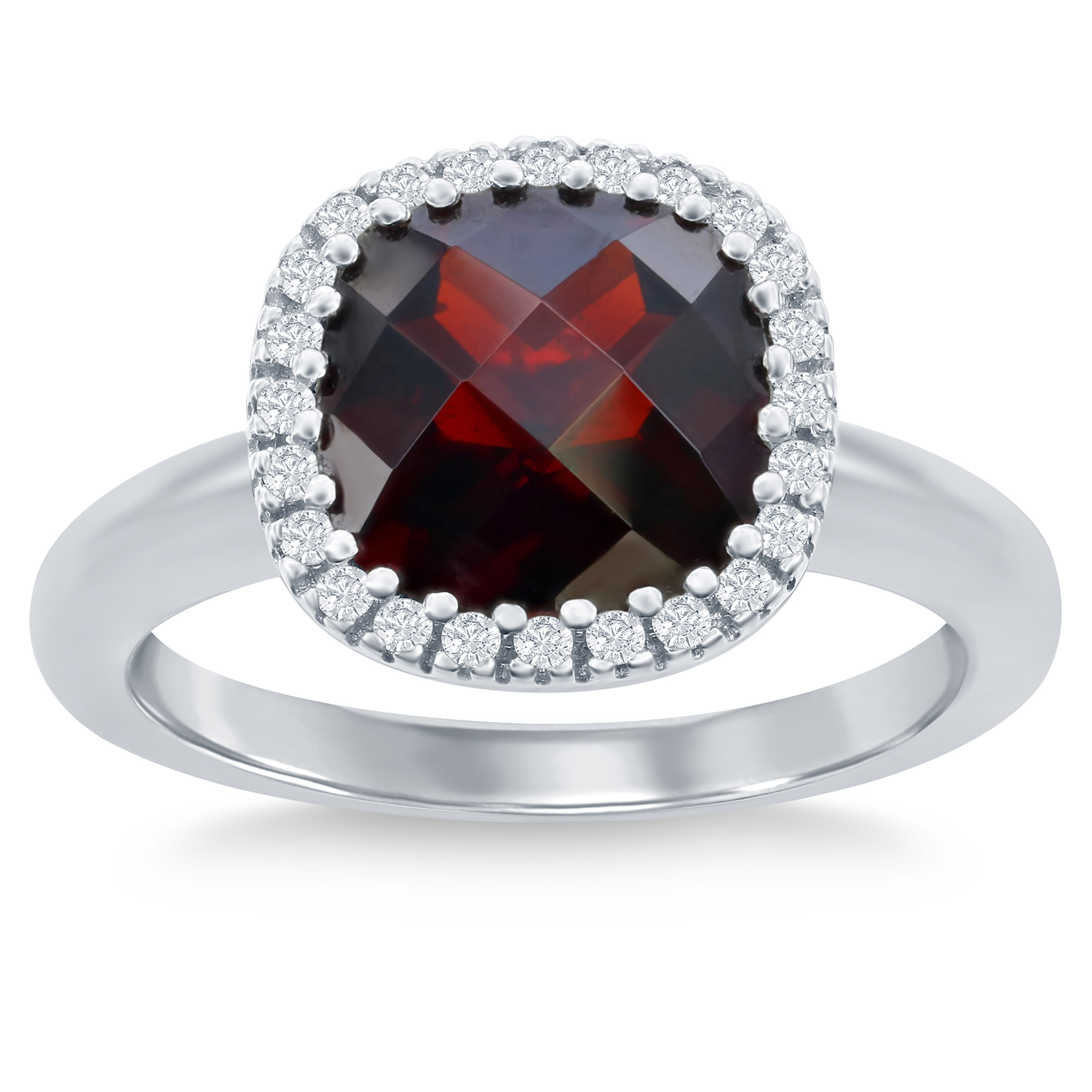 Cushion Cut Garnet and Diamond Ring (0.14 ctw)
