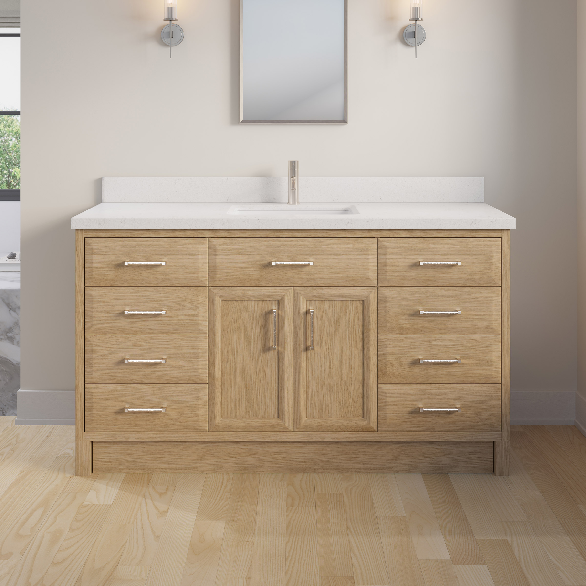 Studio Bathe Calais III Vanity in Weathered Oak Finish with Engineered Stone Countertop