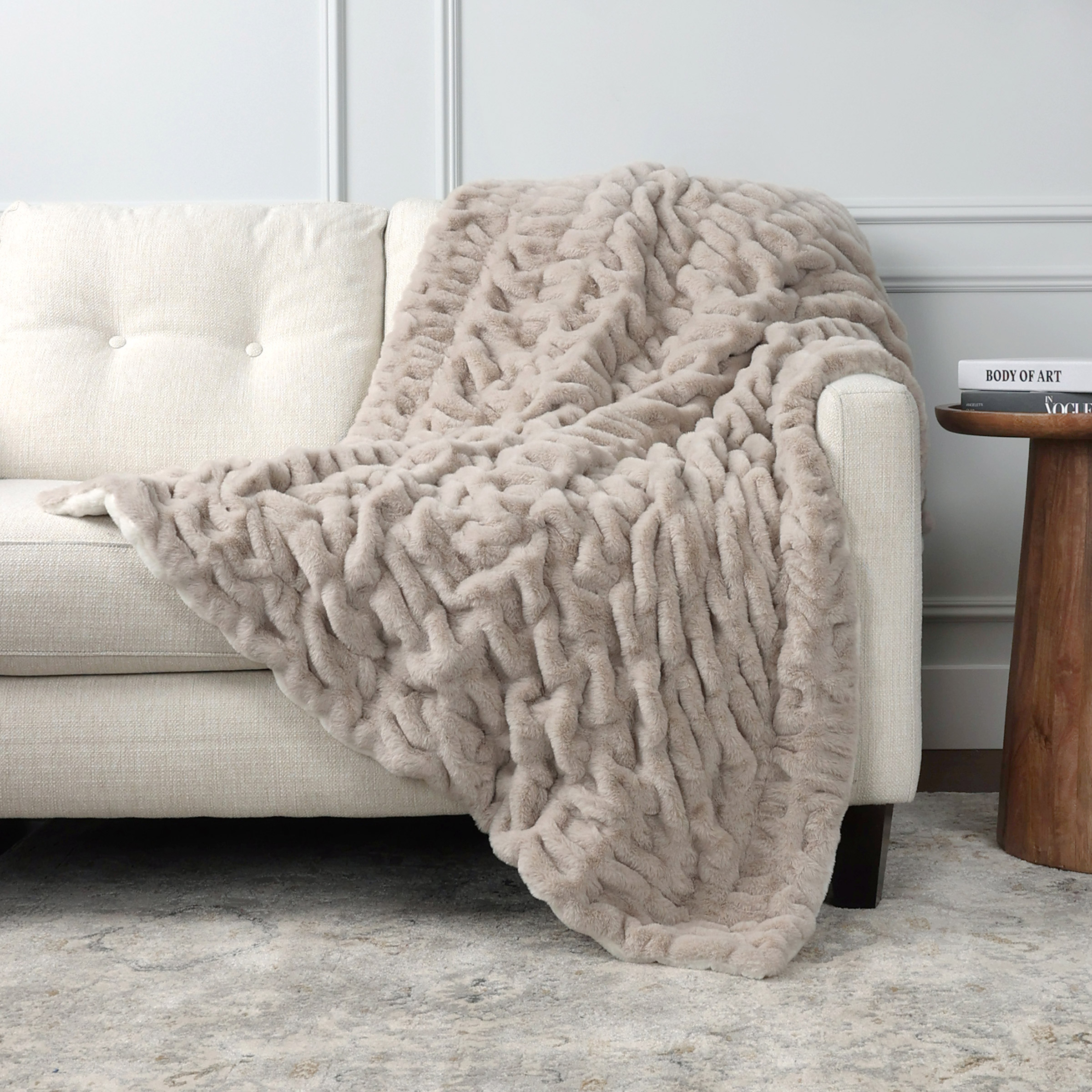 Life Comfort Ruched Faux Fur Throw
