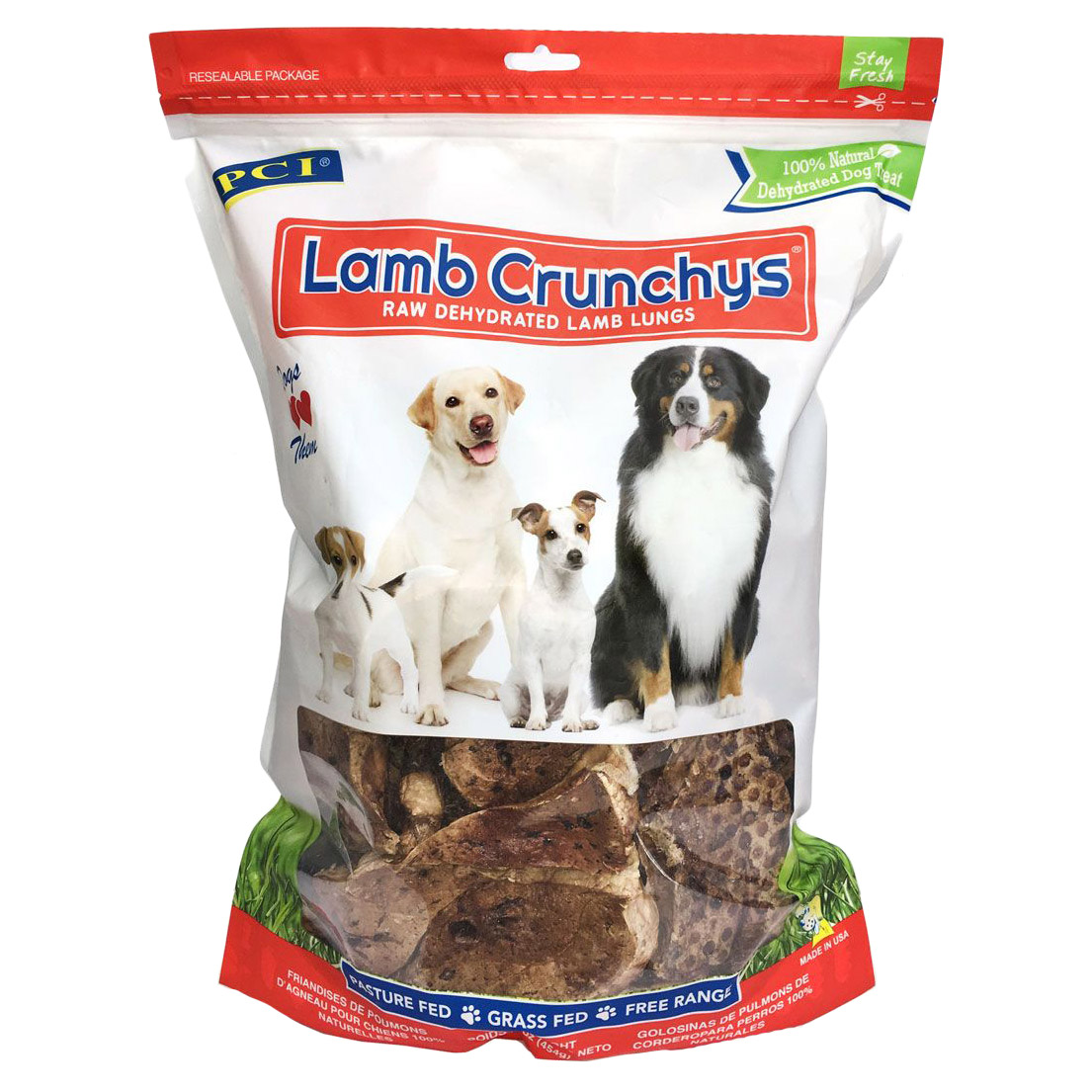 PCI Lamb Crunchys Raw Dehydrated Lamb Lung Dog Treats 454 g ( 1 lb. )