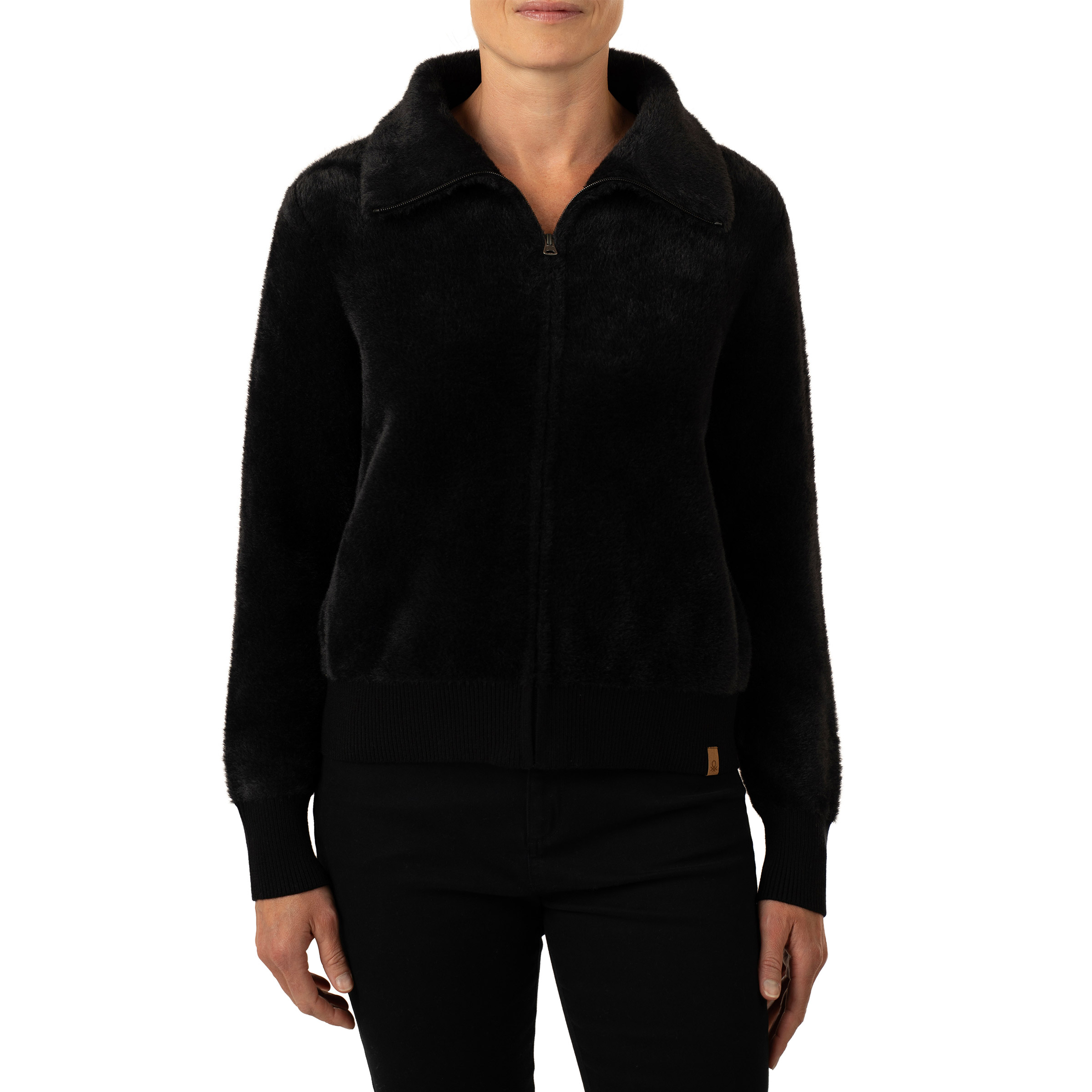 United Colors of Benetton Women’s Mock Neck Eyelash Full Zip Cardigan