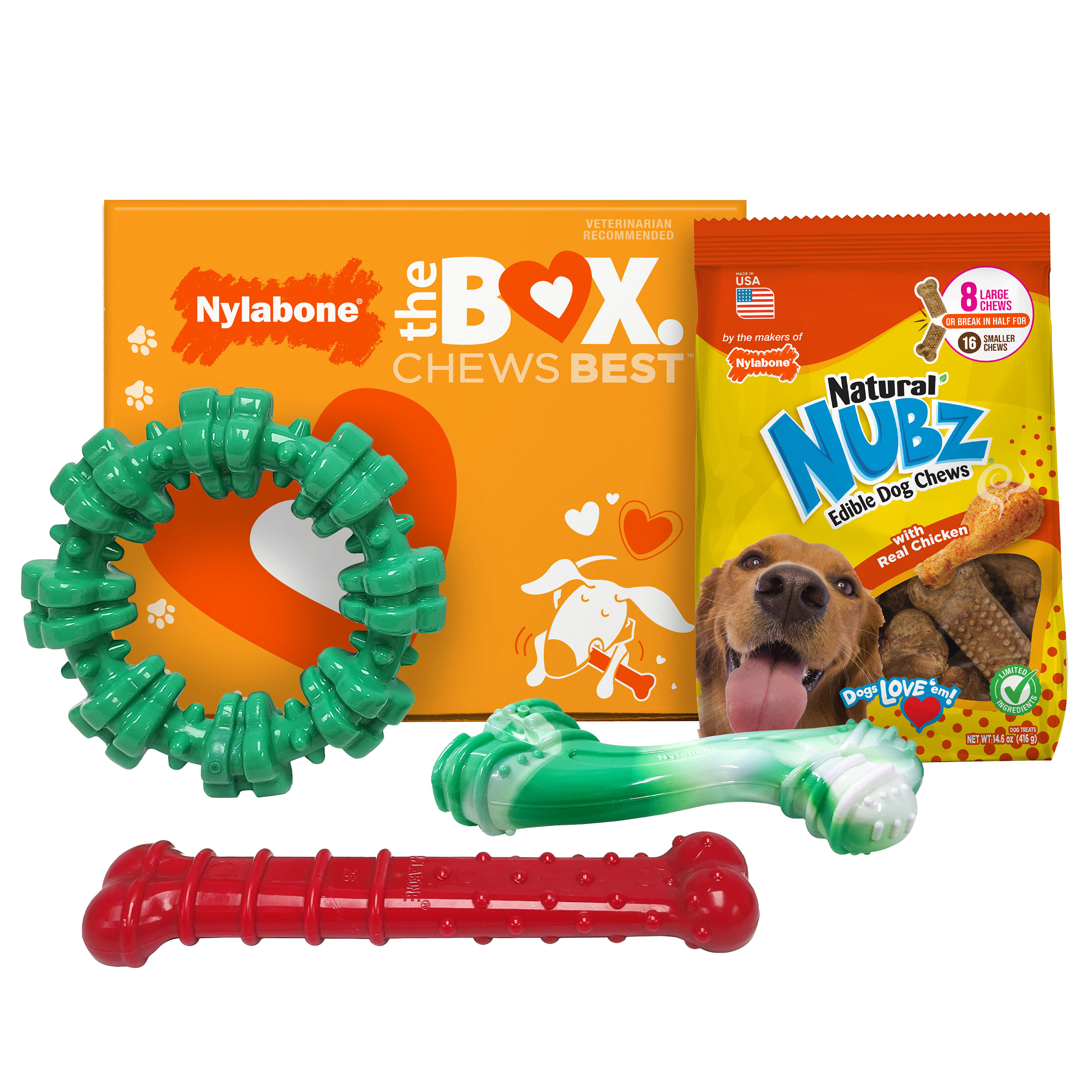 Nylabone Chew Toys & NUBZ Chew Treats Gift Box, 4-count | Costco