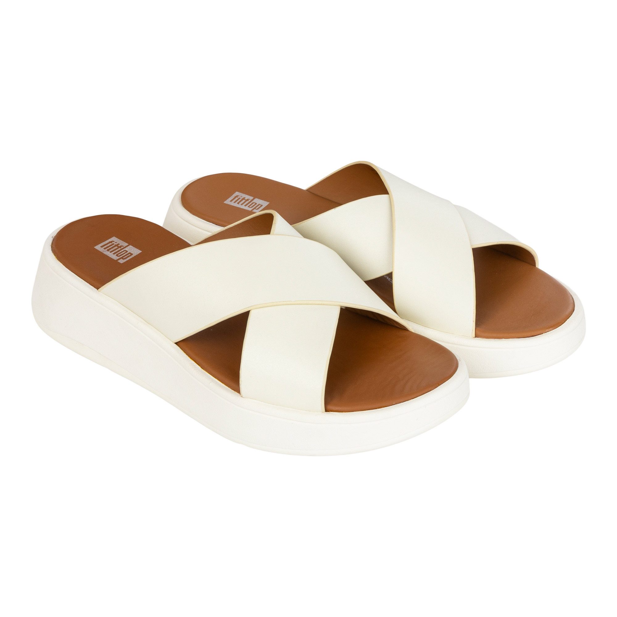 FitFlop Women's F-MODE Leather Flatform Cross Slides