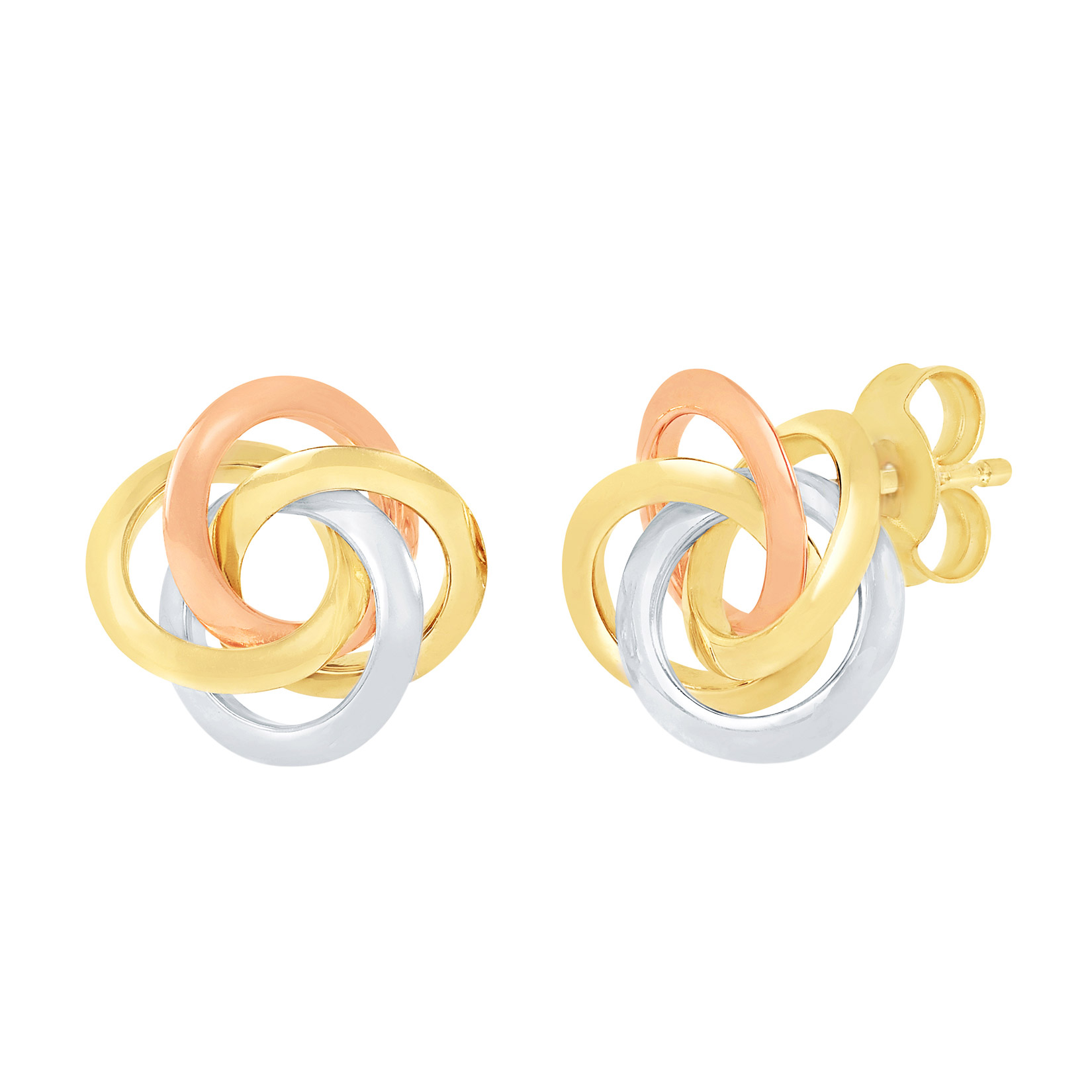 High Polish Love Knot Earrings in Tri-colour Gold