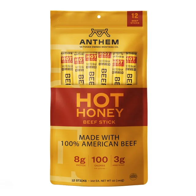 ANTHEM SNACKS HOT HONEY BEEF STICKS 12 COUNT 1 OUNCE EACH