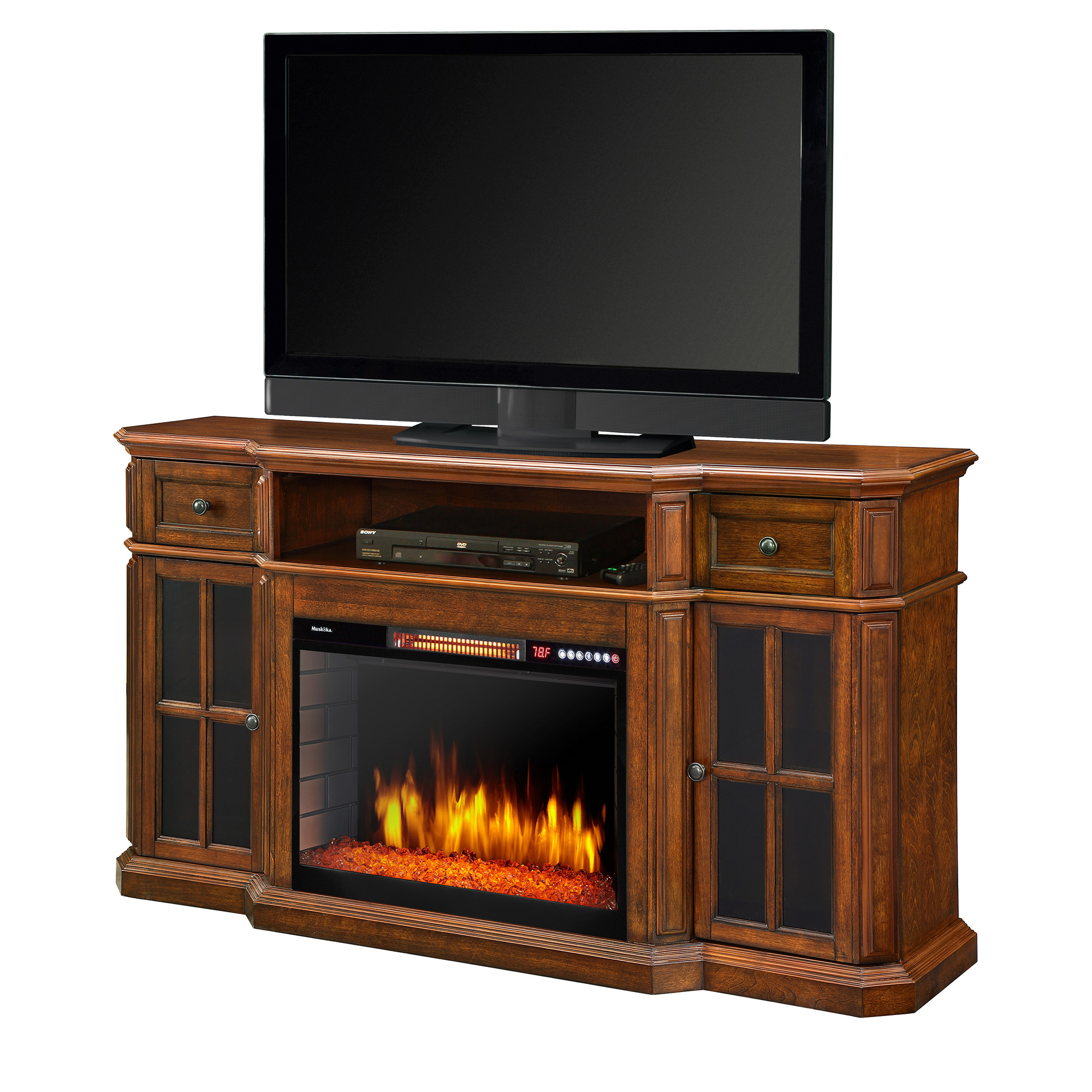 テレビ FIRE Morris 72-in Electric Fireplace TV Stand in Vintage Black Maple