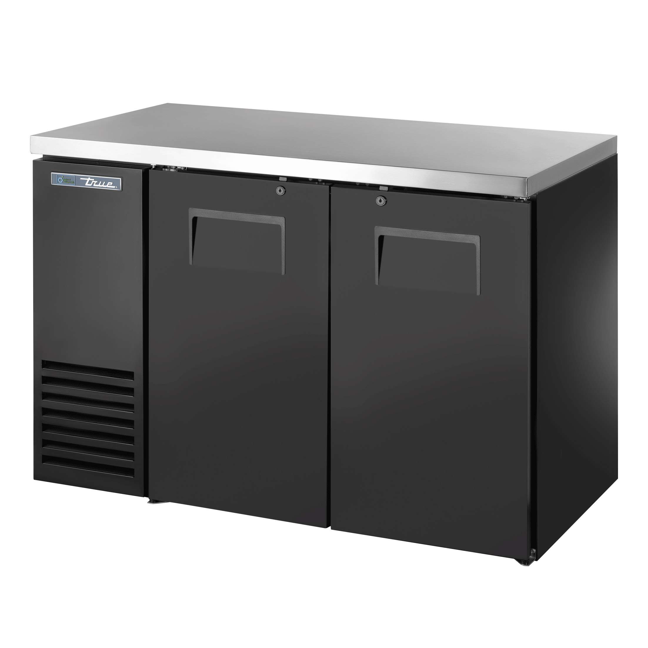 True 48 in. Black Commercial Single Zone Solid Swing 2-Door Back Bar Cooler