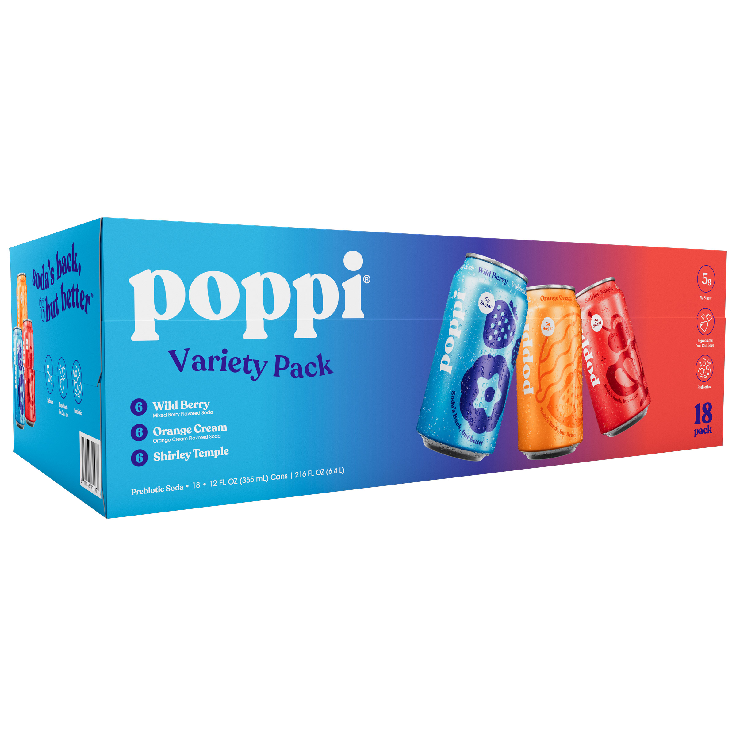 Poppi Soda, Variety Pack, 12 fl oz, 18-count | Costco