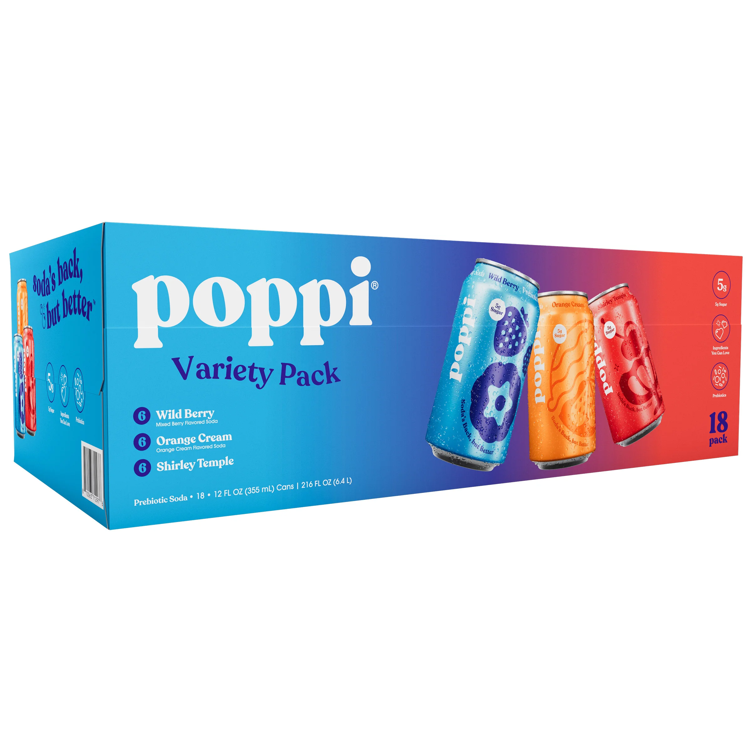 Poppi Soda, Variety Pack, 12 fl oz, 18-count | Costco