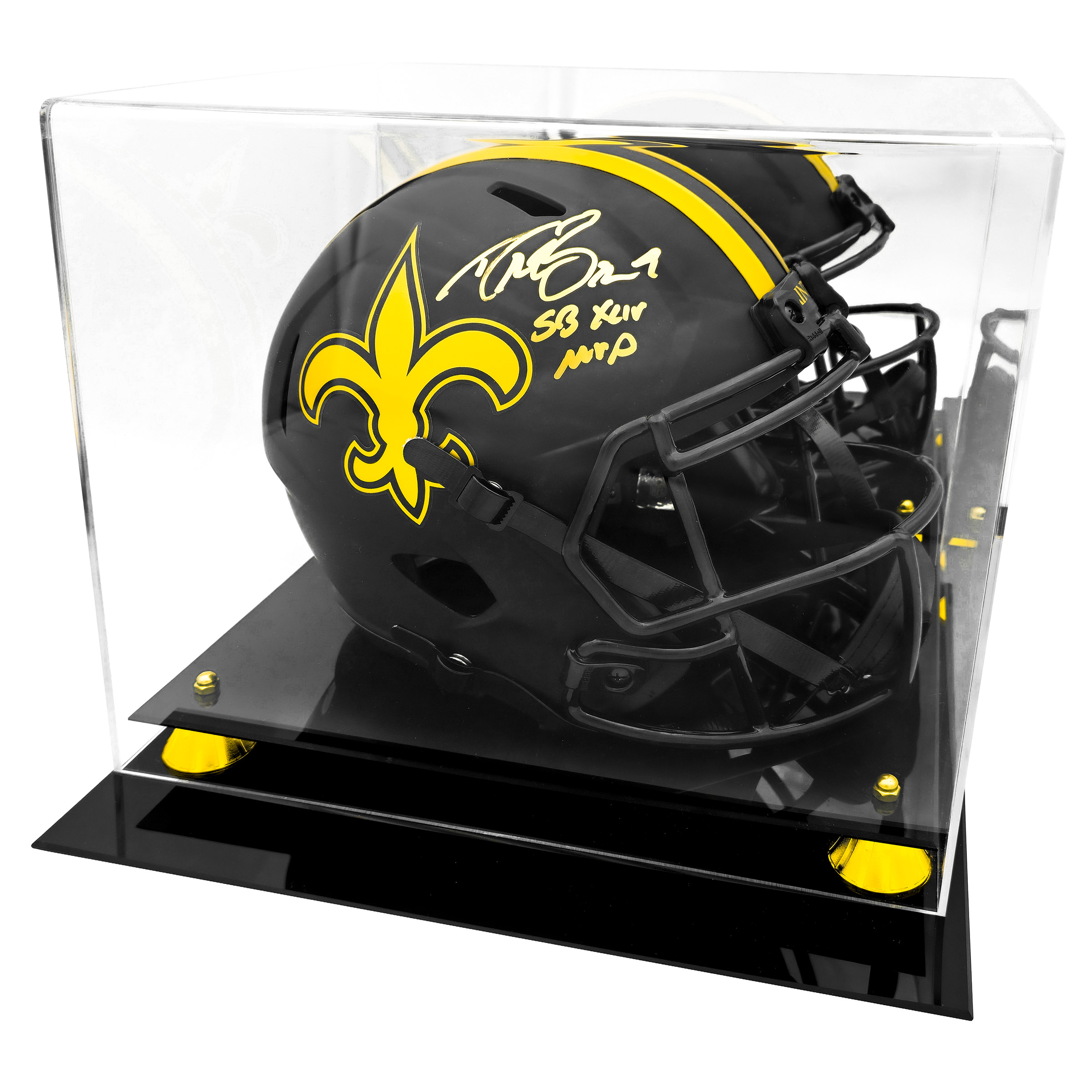 Drew Brees Autographed New Orleans Saints Black Eclipse Full Size Speed Replica Helmet "SB XLIV MVP" - Beckett Authentic